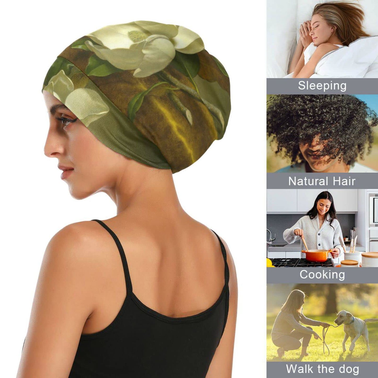 Satin Bonnet Lined Sleep Cap Hair Wrap Cover Slouchy Beanie for Curly Hair Protection for Gifts for Men Women Dark Blue Stars