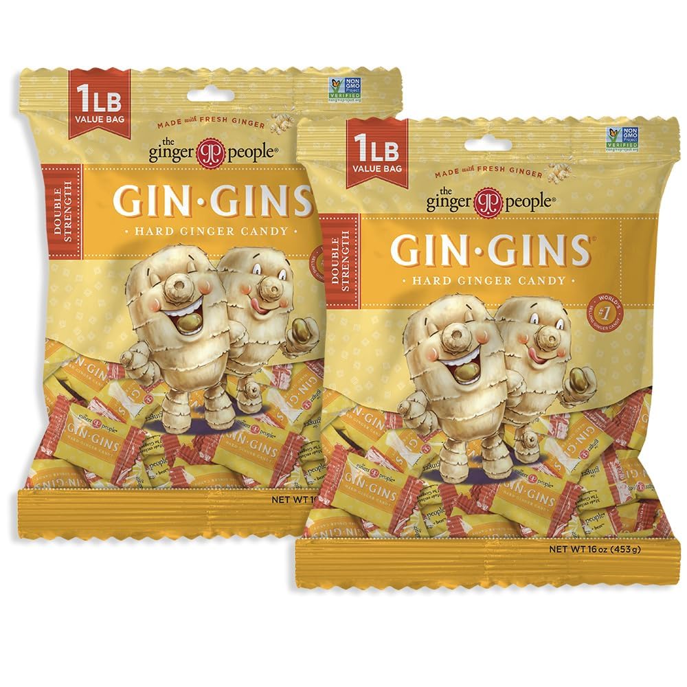 GIN GINS Spicy Apple Ginger Chews – Natural Fresh Ginger Candy by The Ginger People – Individually Wrapped Healthy Candy – Spicy Apple Ginger Flavor – Large 1 lb Bag (16oz) – Pack of 1