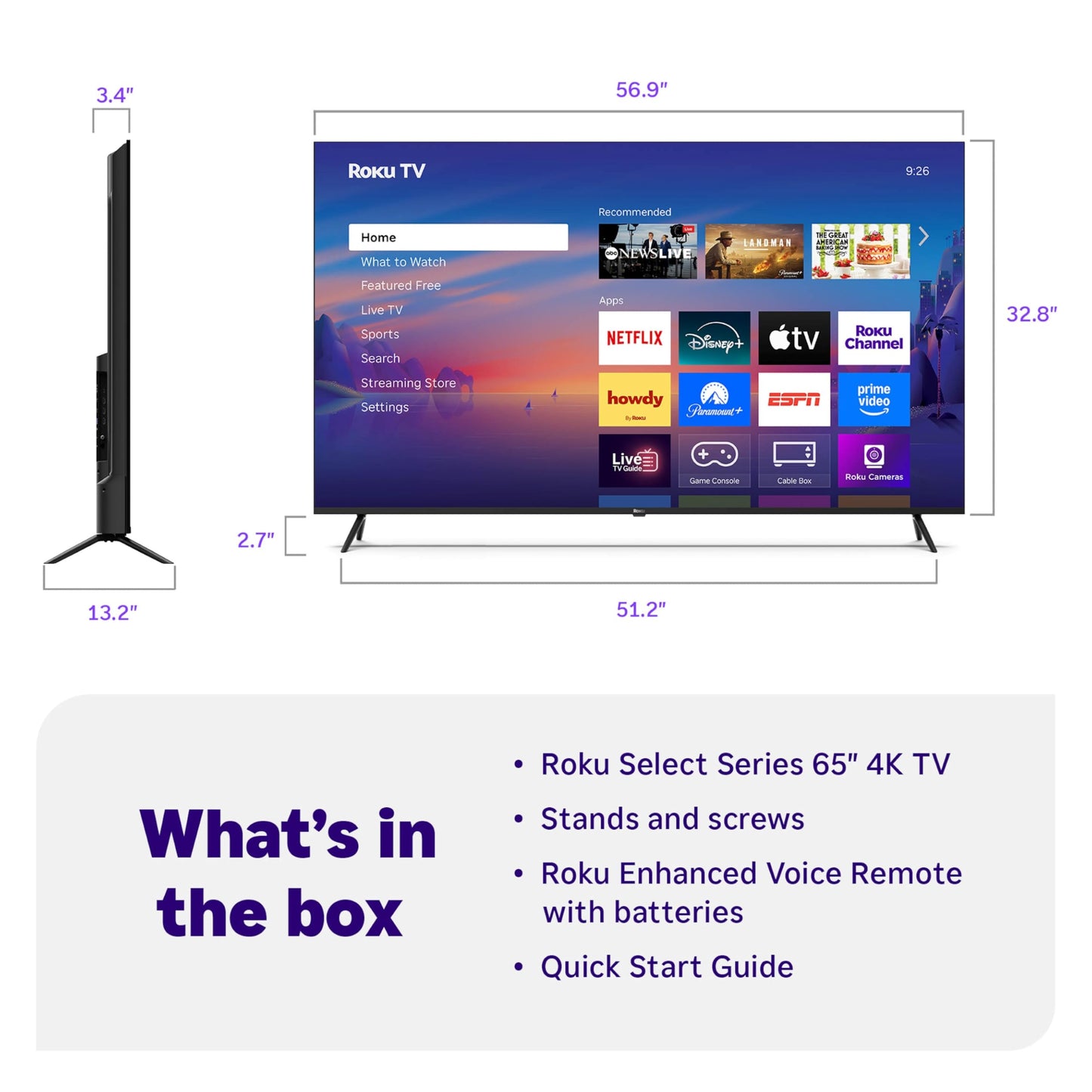 Roku Smart TV – 43-Inch Select Series, 4K HDR TV – RokuTV with Enhanced Voice Remote – Flat Screen LED Television with Wi-Fi for Streaming Live Local News, Sports, Family Entertainment