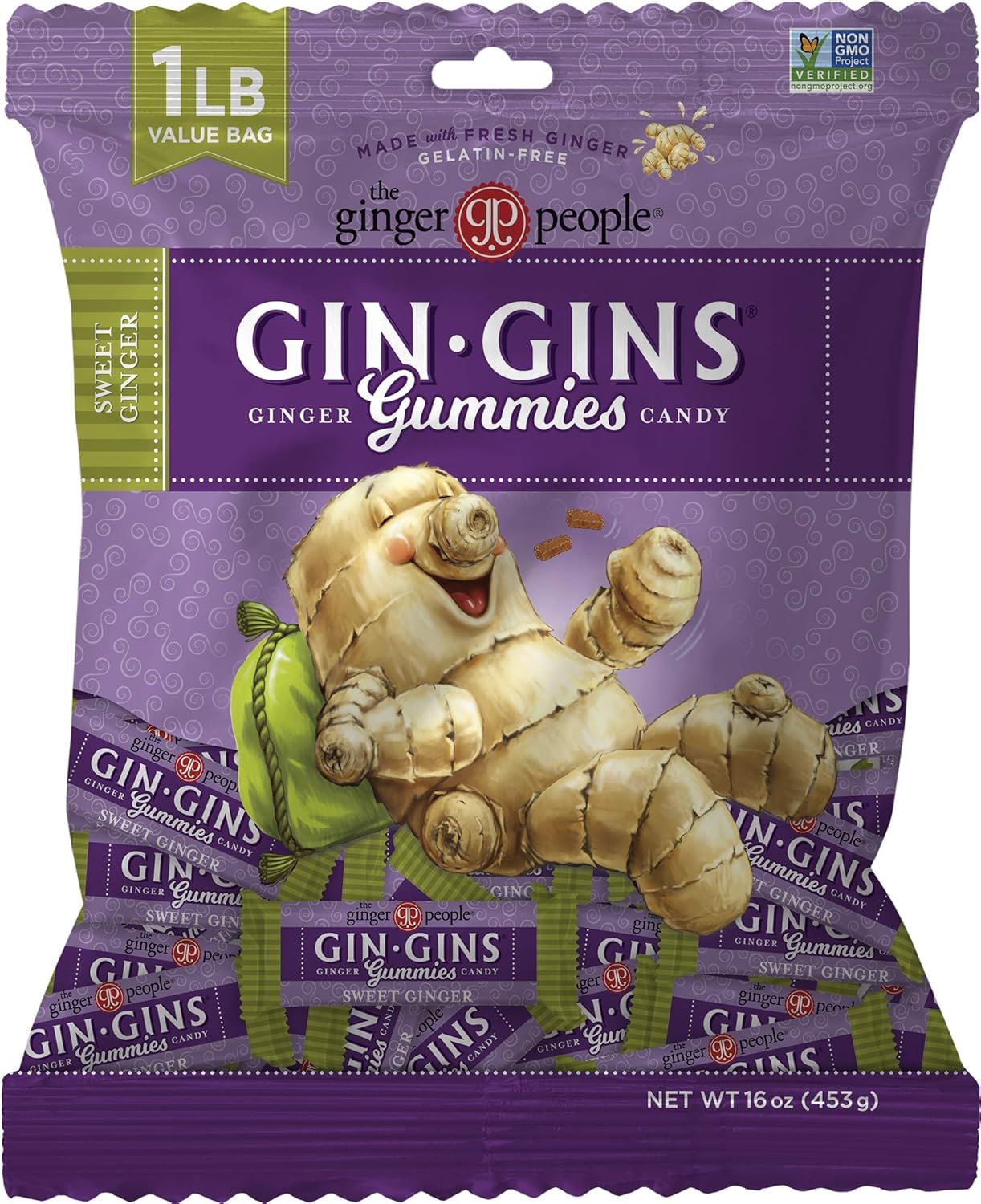 GIN GINS Spicy Apple Ginger Chews – Natural Fresh Ginger Candy by The Ginger People – Individually Wrapped Healthy Candy – Spicy Apple Ginger Flavor – Large 1 lb Bag (16oz) – Pack of 1
