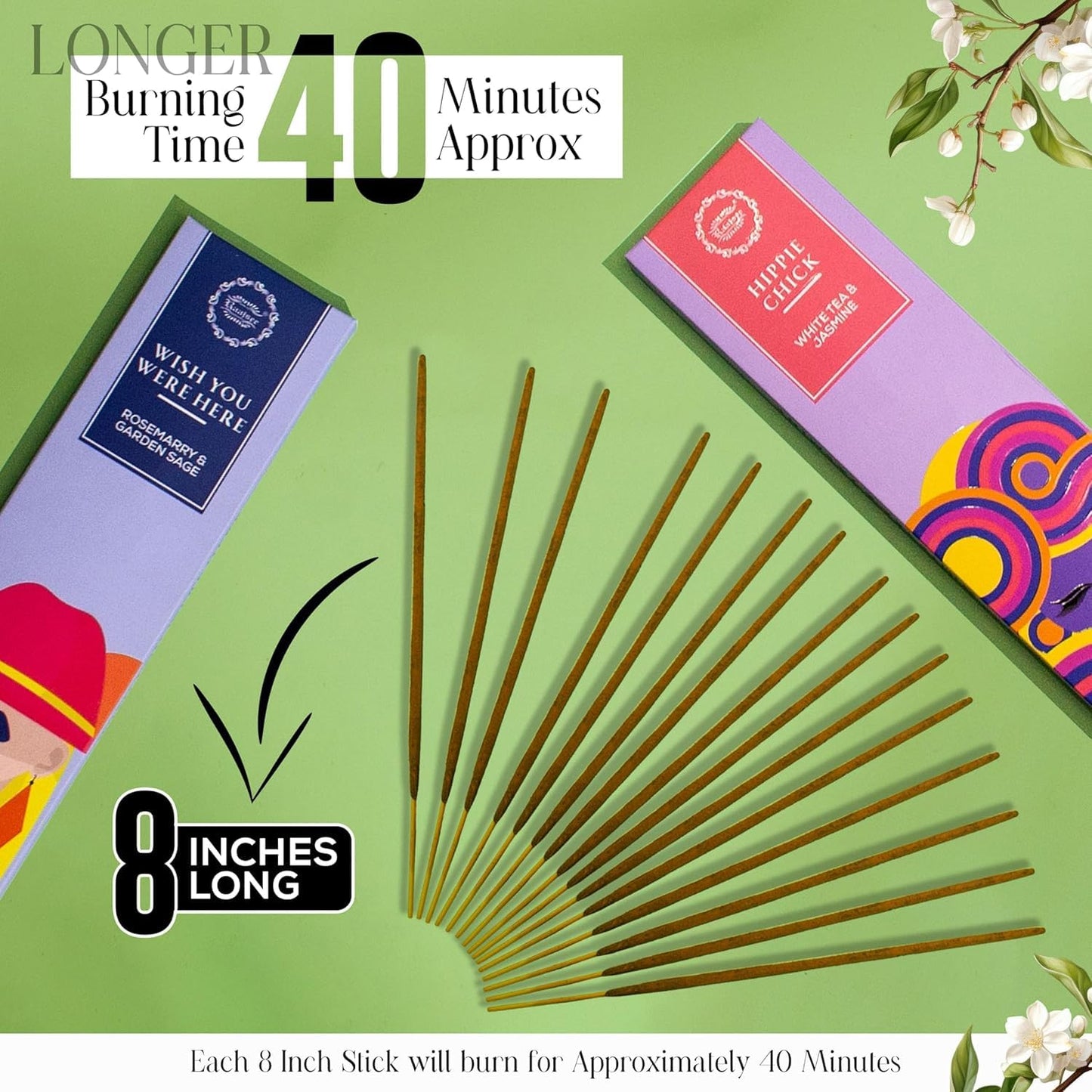 Raajsee Natural Incense Sticks with Insence Holder- Pack of 6 Organic Inscent -120 Insense Sticks, Non Toxic Clean Burning, Boho Gift Set, Sage,Apple Pumpkin,Coconut, Coffee,Rosemary Patchouli