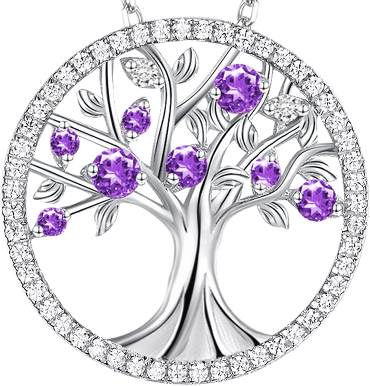 Tree of Life Necklace Birthday Gifts for Wife Mom January February Birthstones Necklace Garnet Amethyst and More Stones Jewelry 925 Sterling Silver