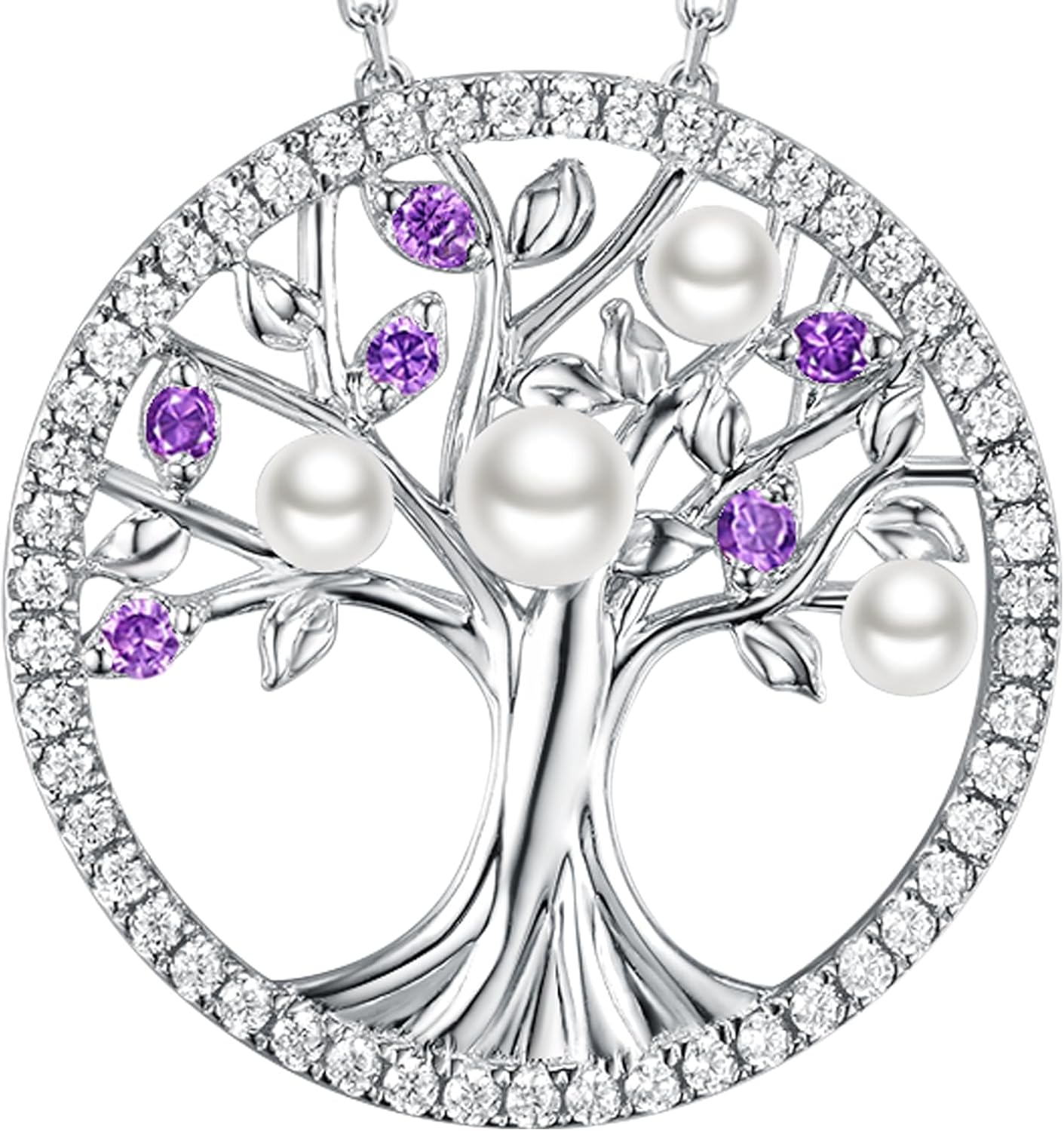 Tree of Life Necklace Birthday Gifts for Wife Mom January February Birthstones Necklace Garnet Amethyst and More Stones Jewelry 925 Sterling Silver