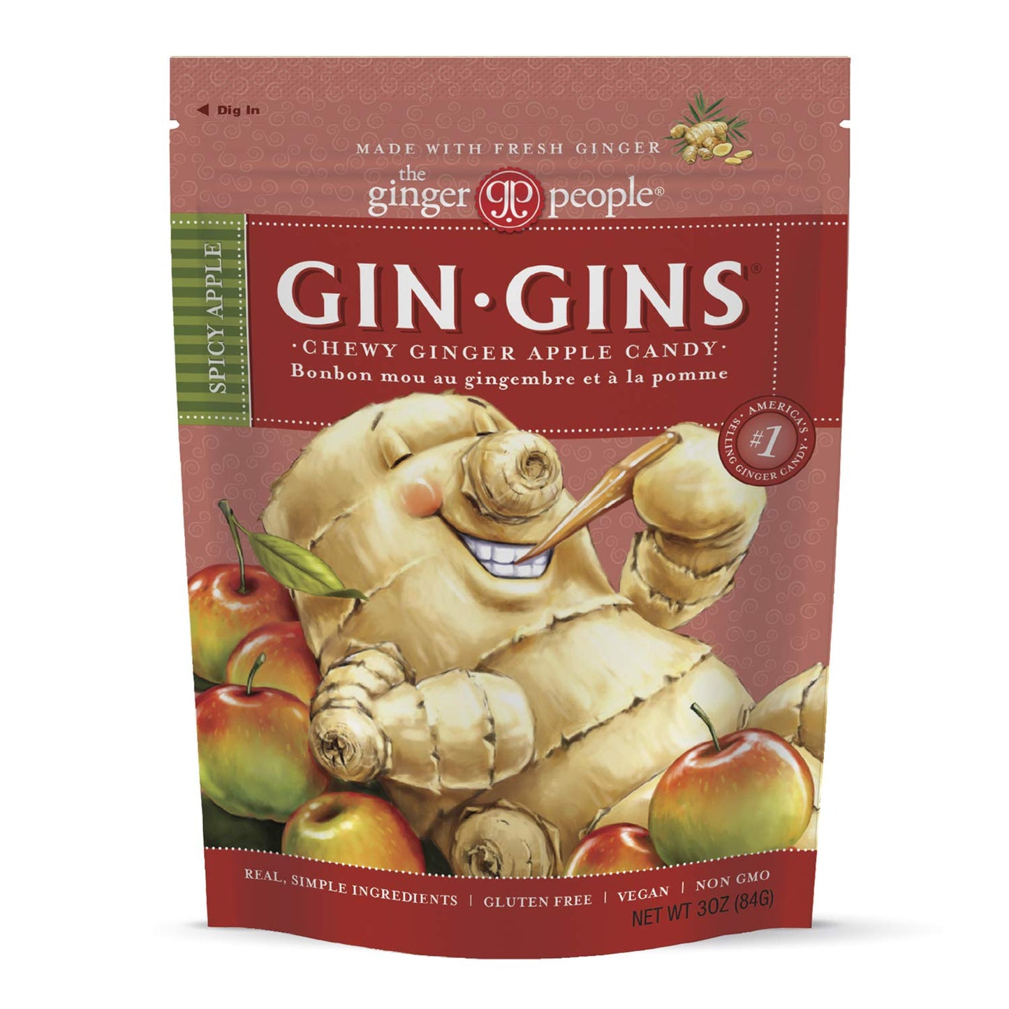 GIN GINS Ginger Chews – Natural Fresh Ginger Candy by The Ginger People – Individually Wrapped Healthy Candy – Original, Apple, Peanut and Turmeric Flavors – Variety Pack – 4 x 3oz bag each flavor (Pack of 4 bags)