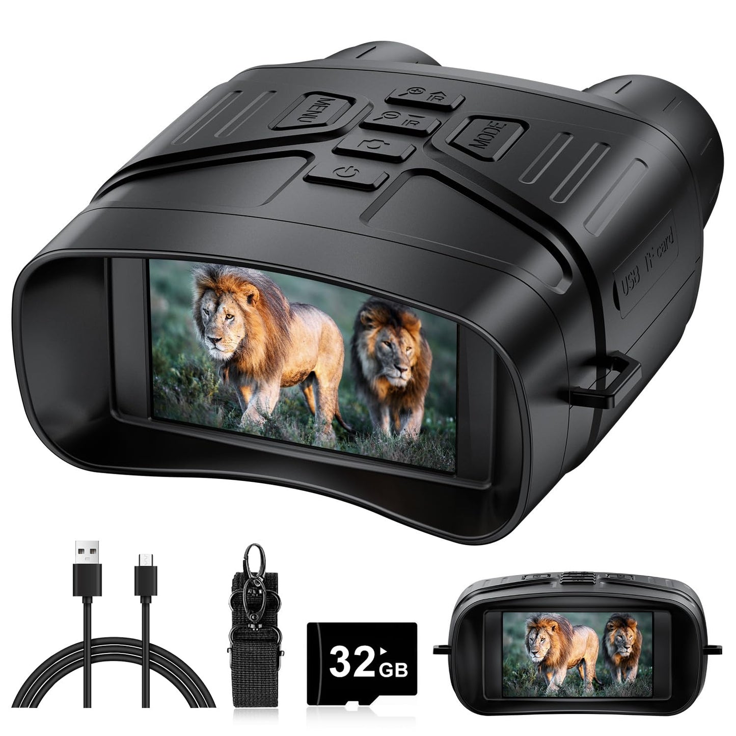 Night Vision Goggles for Adults, 3" HD Screen, 5000mAh Rechargeable Night Vision Binoculars with 32GB Card & 4K Video Recording for Wildlife, Hunting, Security