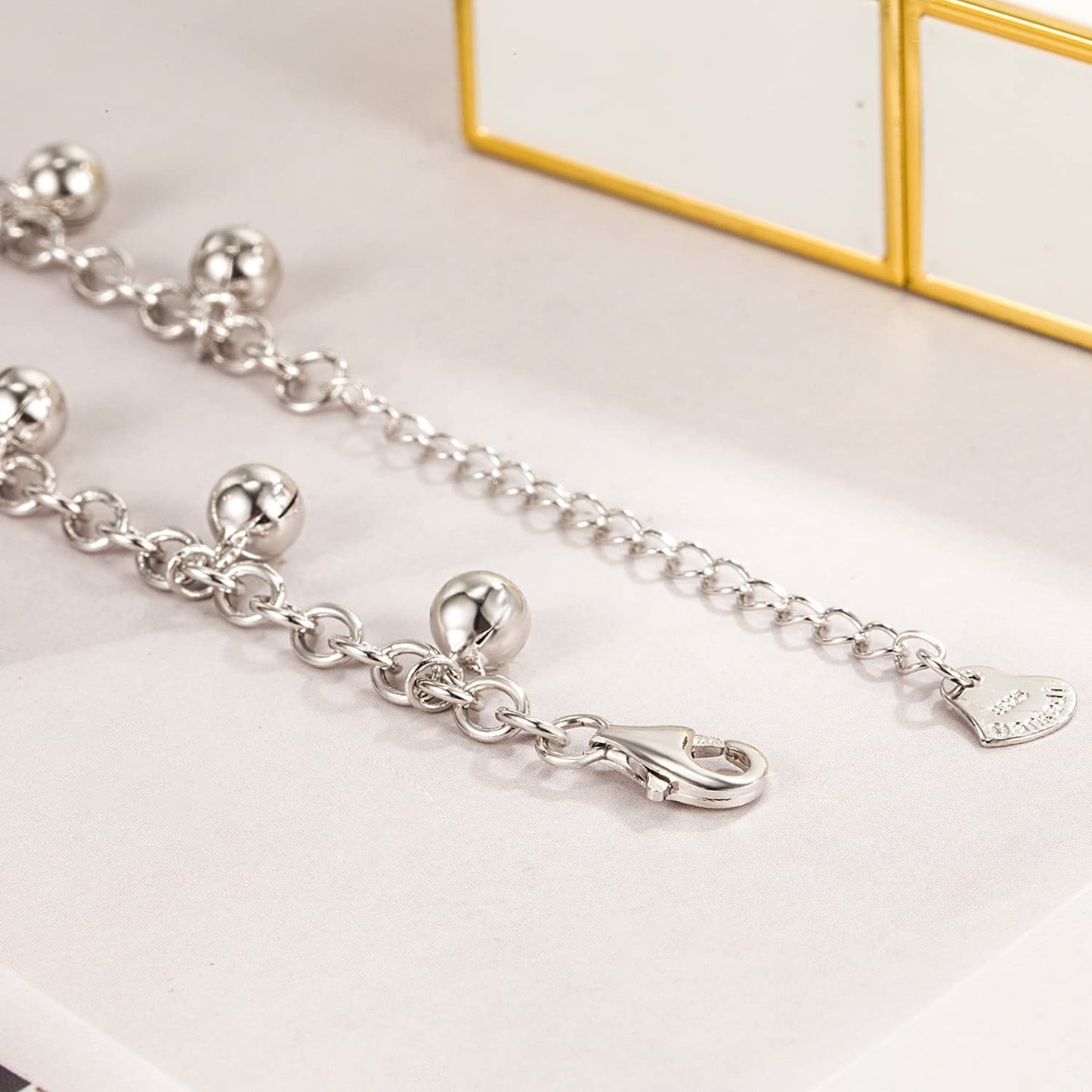 Delicate Women 925 Sterling Silver Ankle Bracelets Cute Bell Chain Beach Anklet Bracelet Boho Adjustable Size Anklet Jewelry Gift for her