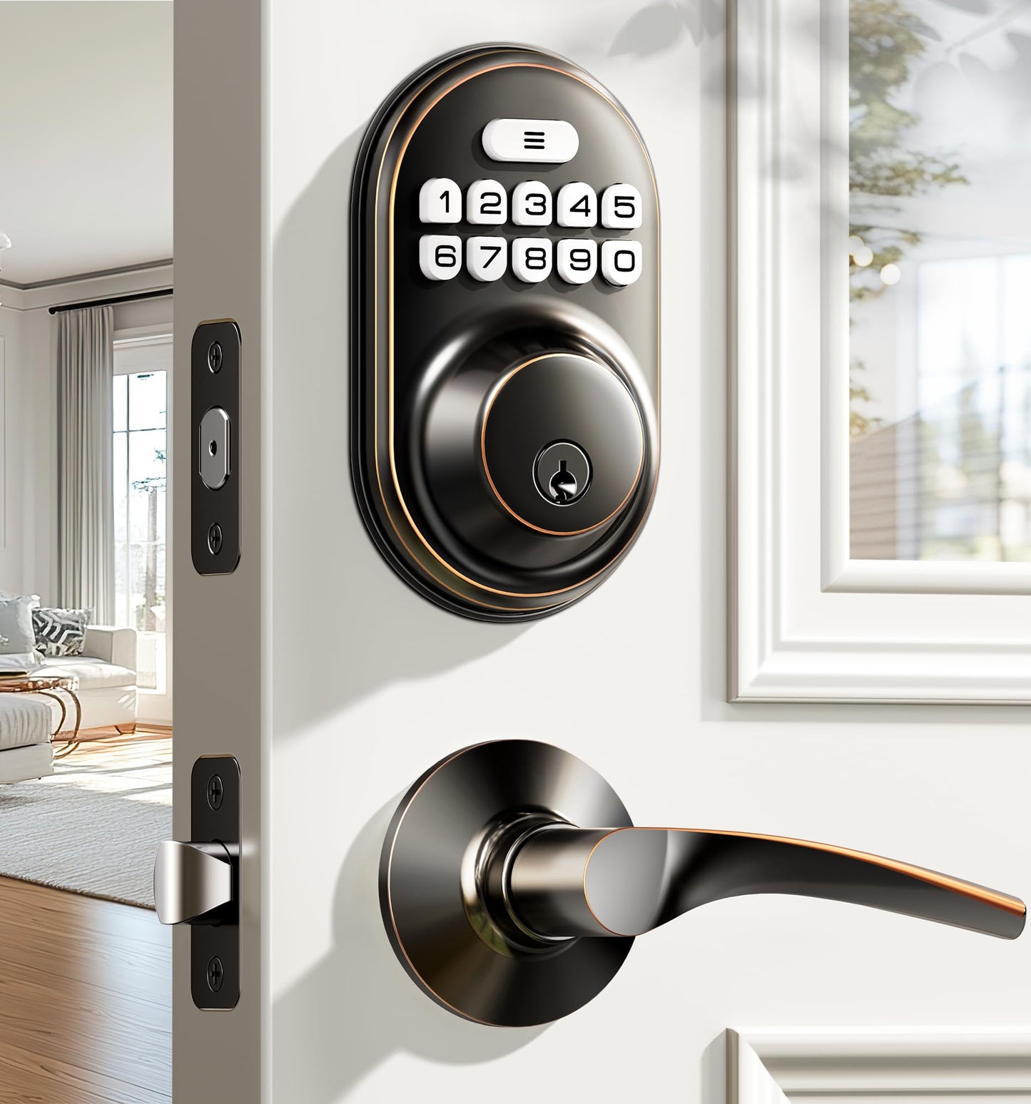 Veise Keyless Entry Door Lock with 2 Lever Handles - Electronic Keypad Deadbolt, Auto Lock, Back Lit & Easy Installation Design, Front Door Handle Sets, Matte Black