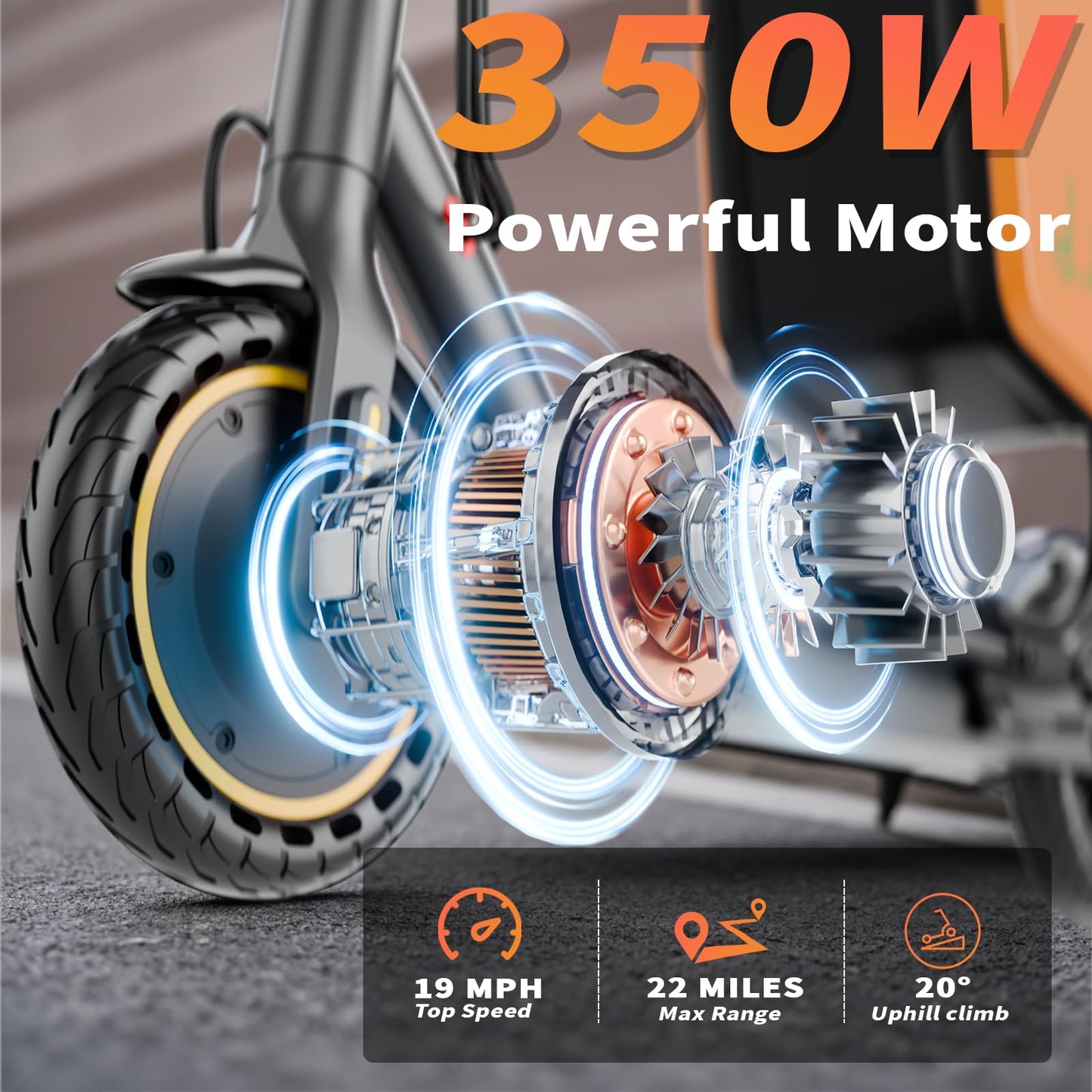 Electric Scooter for Adults, 350W/500W Motor, 16-22 Miles Range, 8.5"/10" Solid Tires, Dual Braking & Suspension, Folding Portable Commuting E-Scooter with App