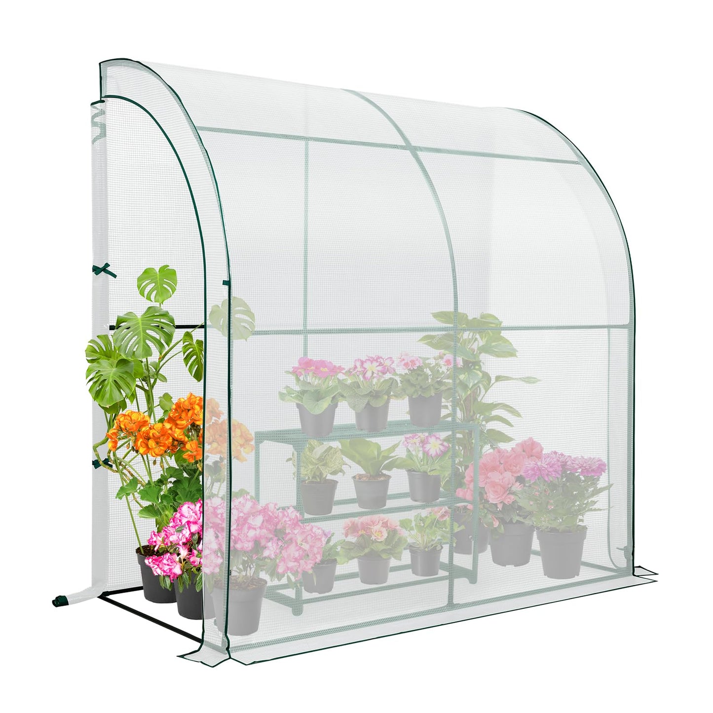 EAGLE PEAK 3 Tier Lean to Portable Greenhouse, Heavy-Duty Indoor & Outdoor Garden with Wire Shelves, 2 Roll-Up Zipper Doors, Easy Assembly, 79"x39"x83" Clear/Green PE Cover