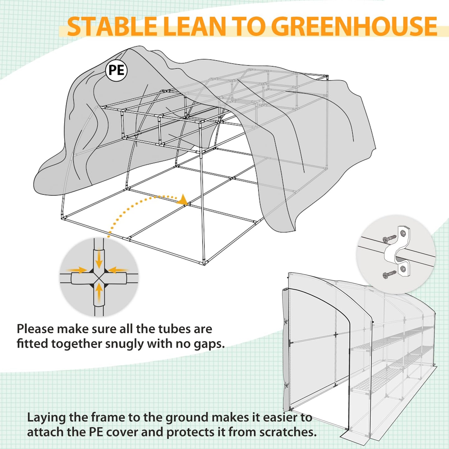 EAGLE PEAK 3 Tier Lean to Portable Greenhouse, Heavy-Duty Indoor & Outdoor Garden with Wire Shelves, 2 Roll-Up Zipper Doors, Easy Assembly, 79"x39"x83" Clear/Green PE Cover