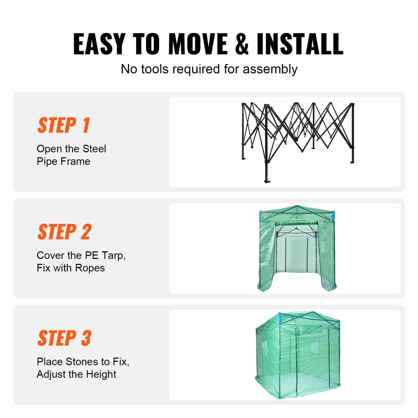 VEVOR Walk-in Tunnel Greenhouse, 9.6x6.4x6.2 ft Hoop House Greenhouse Tunnel, Plant Hot House with Galvanized Steel Frame, White PE Cover, Roll-up Zipper Door and 6 Windows for Outdoor