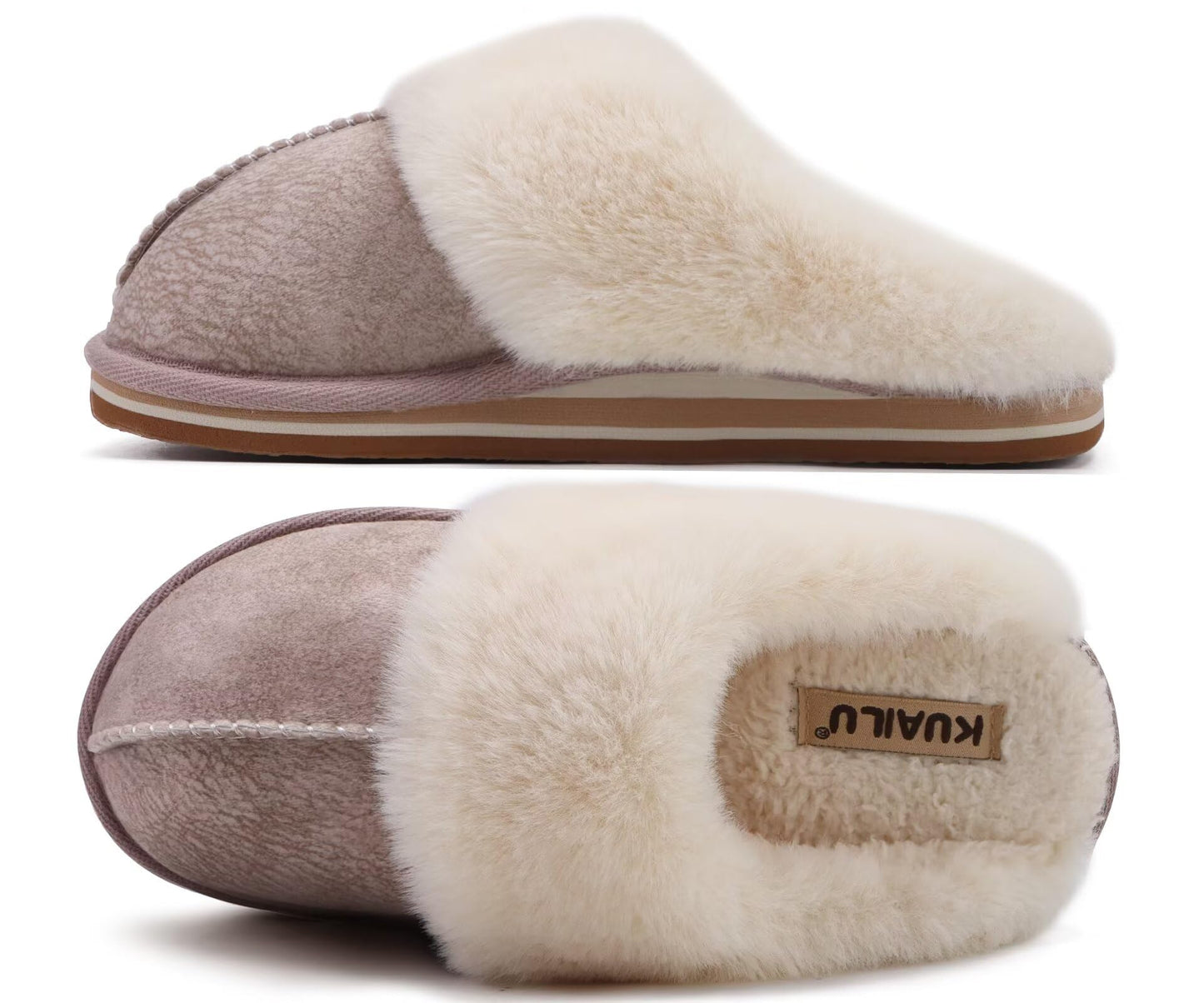 KuaiLu Womens Fluff Dual Memory Foam Slippers Ladies Cozy Arch Support Warm Scuff Slippers Slip on Comfy Winter House Shoes with Non-Slip Indoor Outdoor Hard Sole