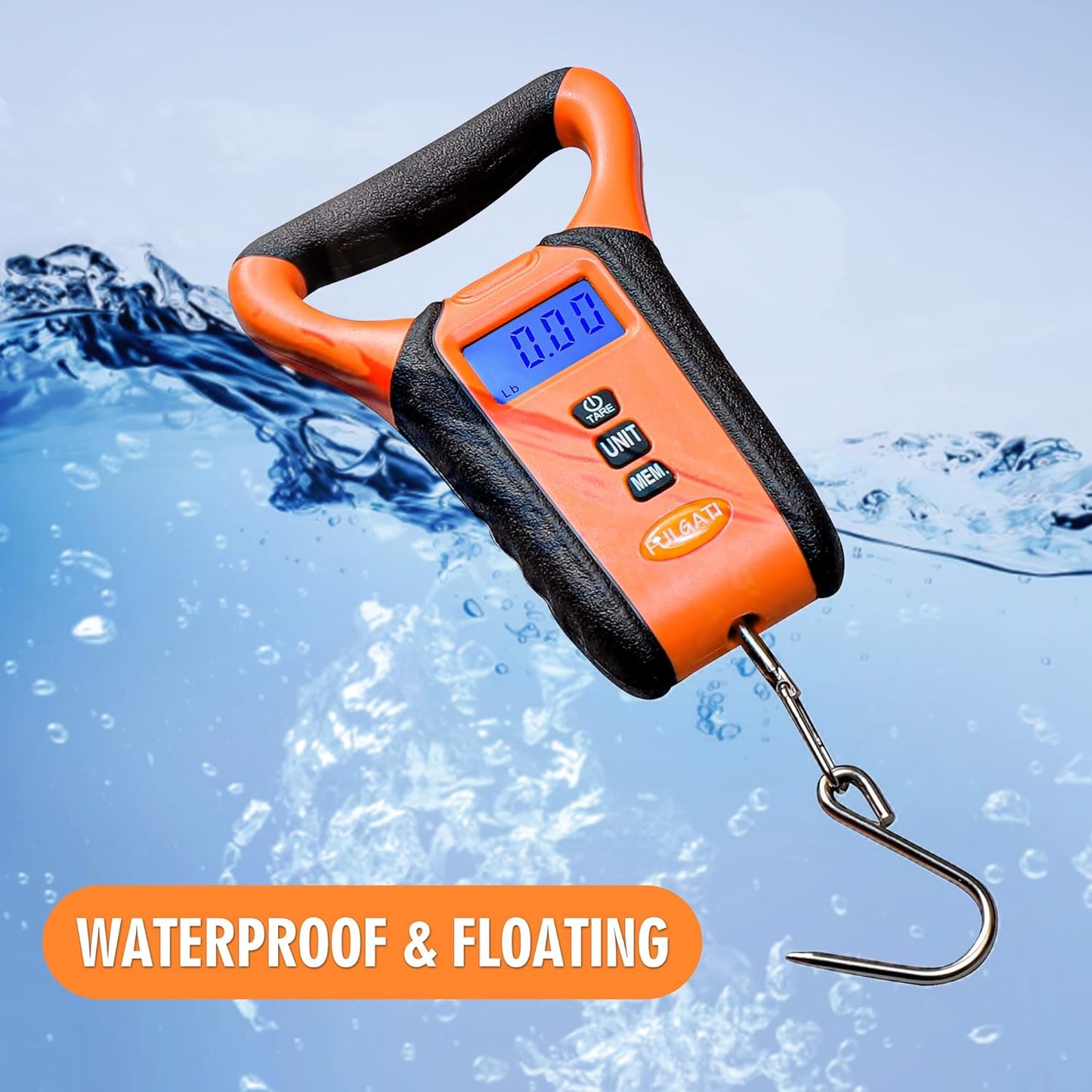 Fish Scale Digital Waterproof Floating with Carry Case Fishing Weighing Scale with Lip Gripper, Backlit LCD Display,110lb Capacity Memory Storage & Summation -Fishing Gifts for Men