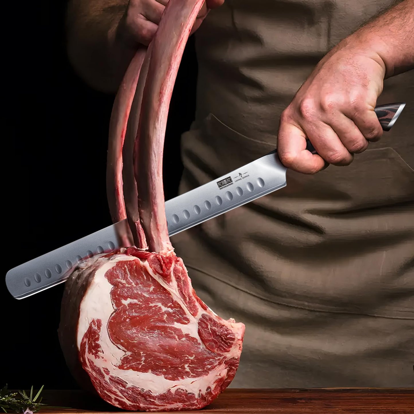 HOSHANHO Carving Slicing Knife, 12 Inch Japanese High Carbon Steel Brisket Knife with Ergonomic Pakkawood Handle, Razor Sharp Curved Butcher Breaking Knives for Meat Cutting