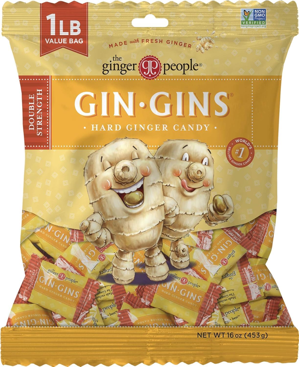 GIN GINS Spicy Apple Ginger Chews – Natural Fresh Ginger Candy by The Ginger People – Individually Wrapped Healthy Candy – Spicy Apple Ginger Flavor – Large 1 lb Bag (16oz) – Pack of 1