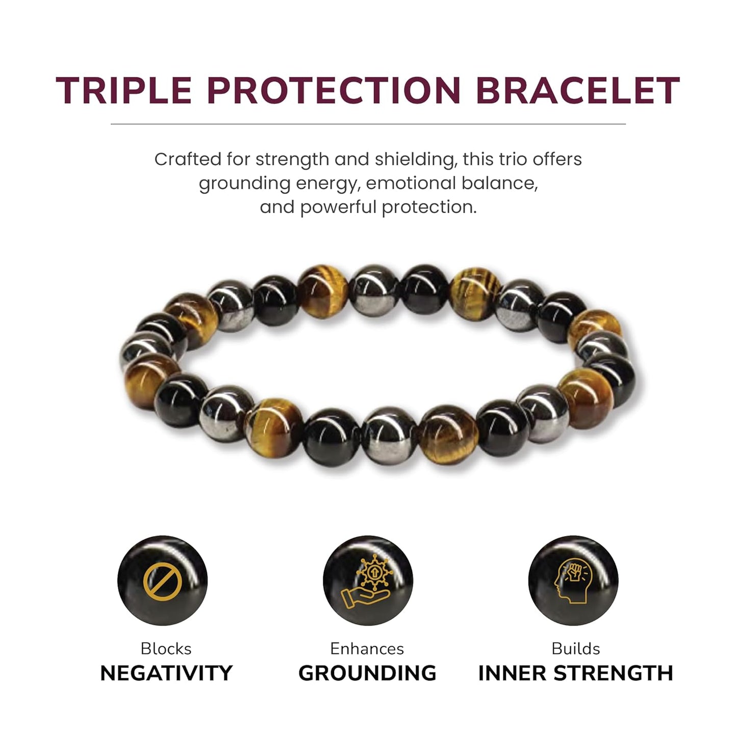 Crystal Vibe Handmade Natural Amethyst Bracelet for Women - Stretchable 8mm Bead Bracelet - Adjustable size Crystal Bracelet for Women