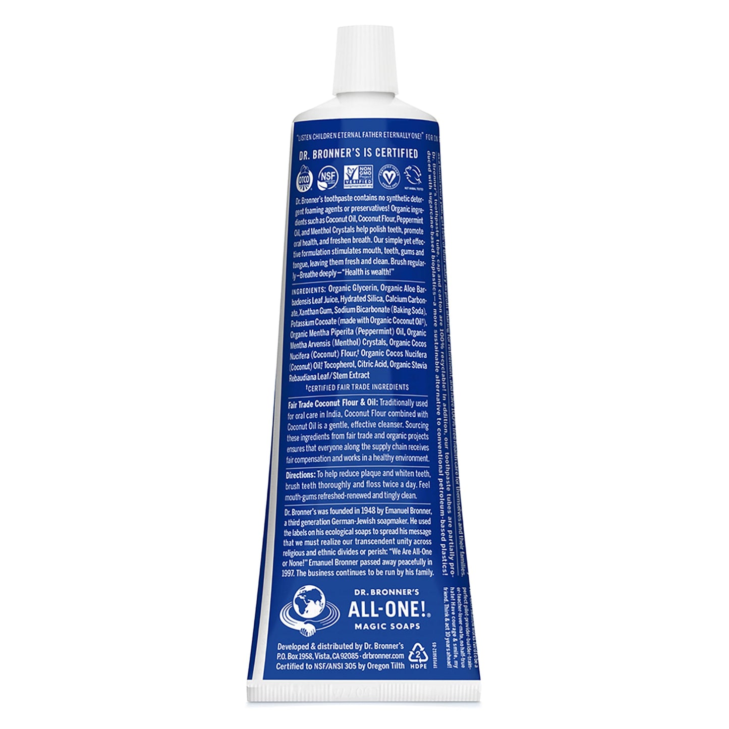 Dr. Bronner’s All-One Toothpaste Pack of 3– Peppermint, 5 oz– Fluoride-Free Toothpaste for Adults, SLS-Free, 70% Organic & Natural Ingredients, Vegan, Helps Freshen Breath & Reduce Plaque