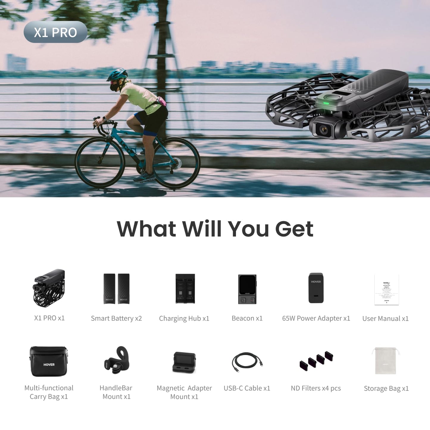 HOVERAir X1 PROMAX 8K Drone with Camera, Foldable Action Flying Camera with 42 KM/H Follow Speed, 15+ Fully Automatic Flight Modes, Fly Anywhere with OmniTerrain, SmoothCapture 2.0(Fly Joy Combo)