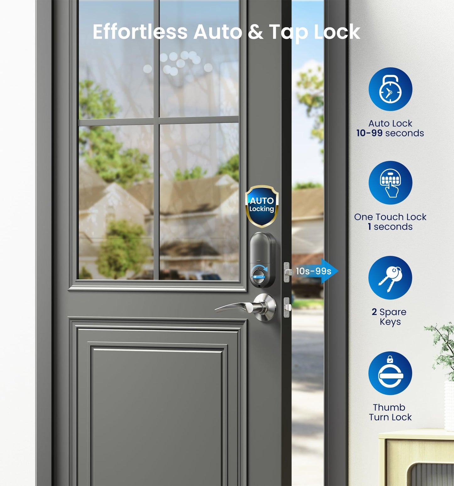 Veise Keyless Entry Door Lock with 2 Lever Handles - Electronic Keypad Deadbolt, Auto Lock, Back Lit & Easy Installation Design, Front Door Handle Sets, Matte Black
