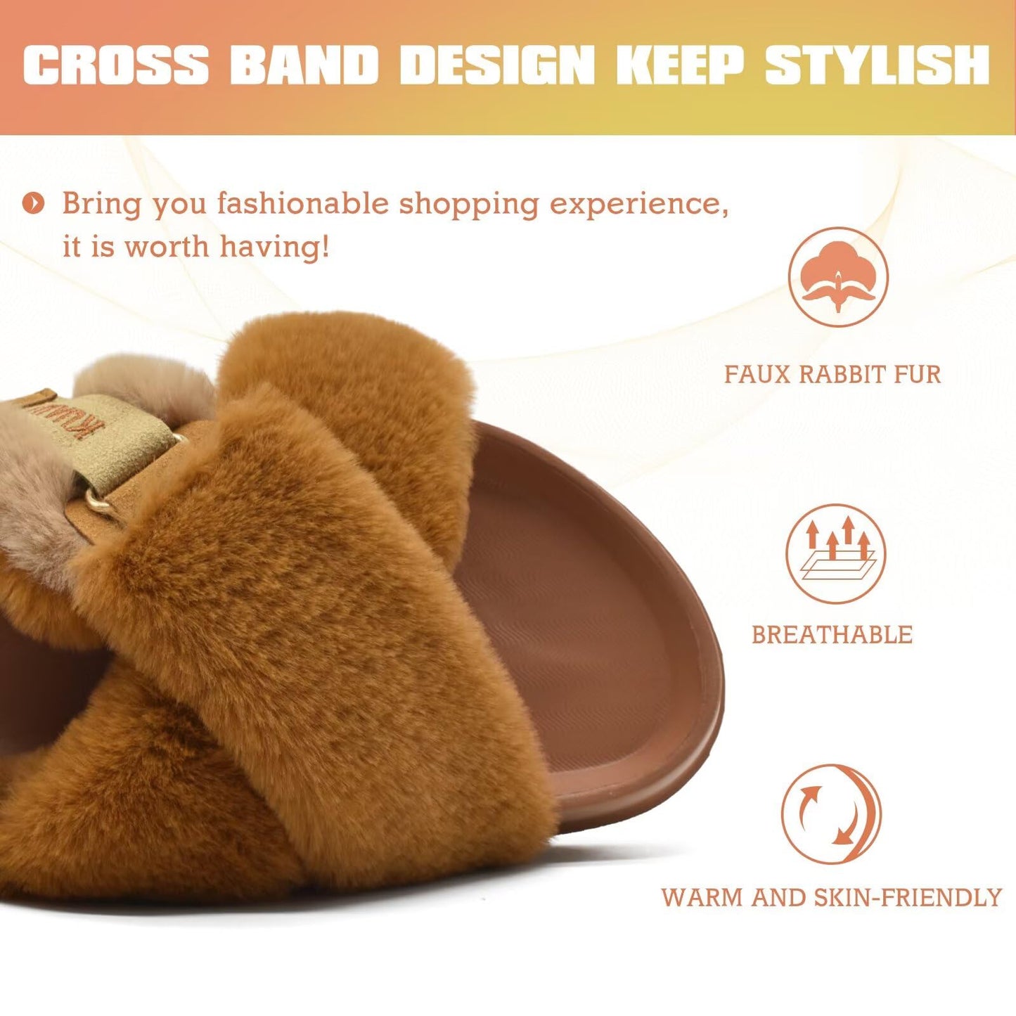 KuaiLu Womens Fuzzy Criss Cross Band Platform Slippers Arch Support Furry Faux Fur Ladies Open Toe Cozy Soft Plush Fleece Comfy House Shoes Sandals
