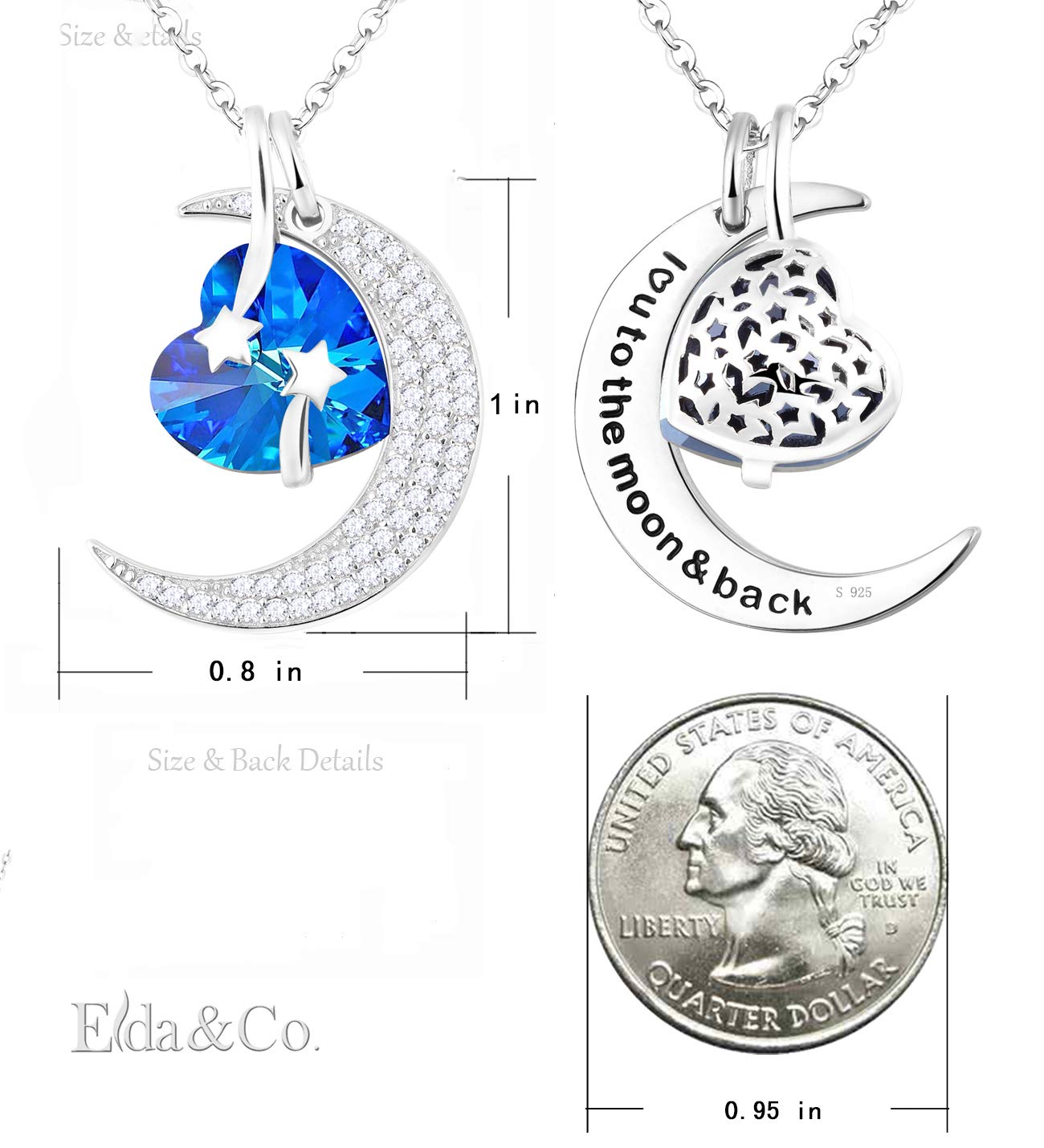 I Love You to the Moon and Back Half Moon Necklace Jewelry Birthday Gifts Mom Wife January February Birthstones Garnet Amethyst and More Stones 925 Sterling Silver