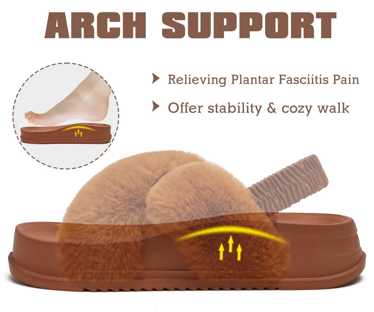 KuaiLu Womens Fuzzy Criss Cross Band Platform Slippers Arch Support Furry Faux Fur Ladies Open Toe Cozy Soft Plush Fleece Comfy House Shoes Sandals