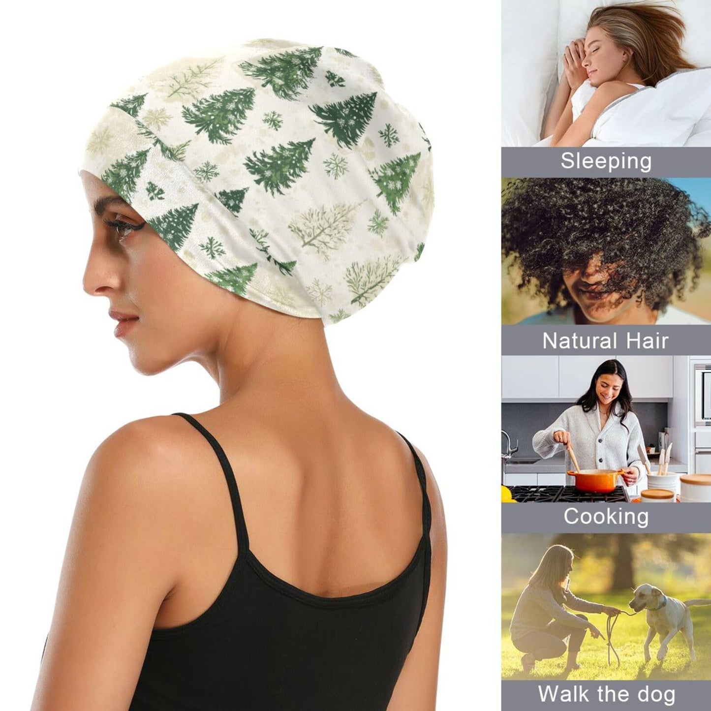 Satin Bonnet Lined Sleep Cap Hair Wrap Cover Slouchy Beanie for Curly Hair Protection for Gifts for Men Women Dark Blue Stars