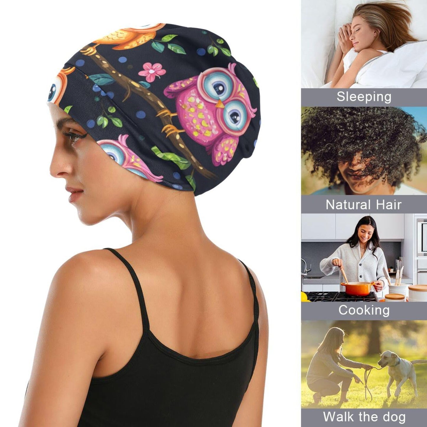 Satin Bonnet Lined Sleep Cap Hair Wrap Cover Slouchy Beanie for Curly Hair Protection for Gifts for Men Women Dark Blue Stars