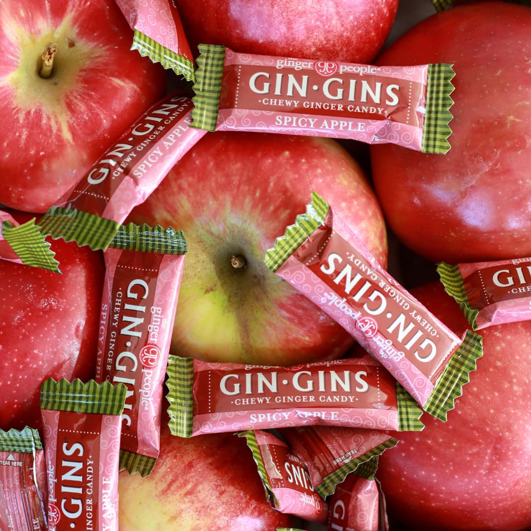 GIN GINS Spicy Apple Ginger Chews – Natural Fresh Ginger Candy by The Ginger People – Individually Wrapped Healthy Candy – Spicy Apple Ginger Flavor – Large 1 lb Bag (16oz) – Pack of 1