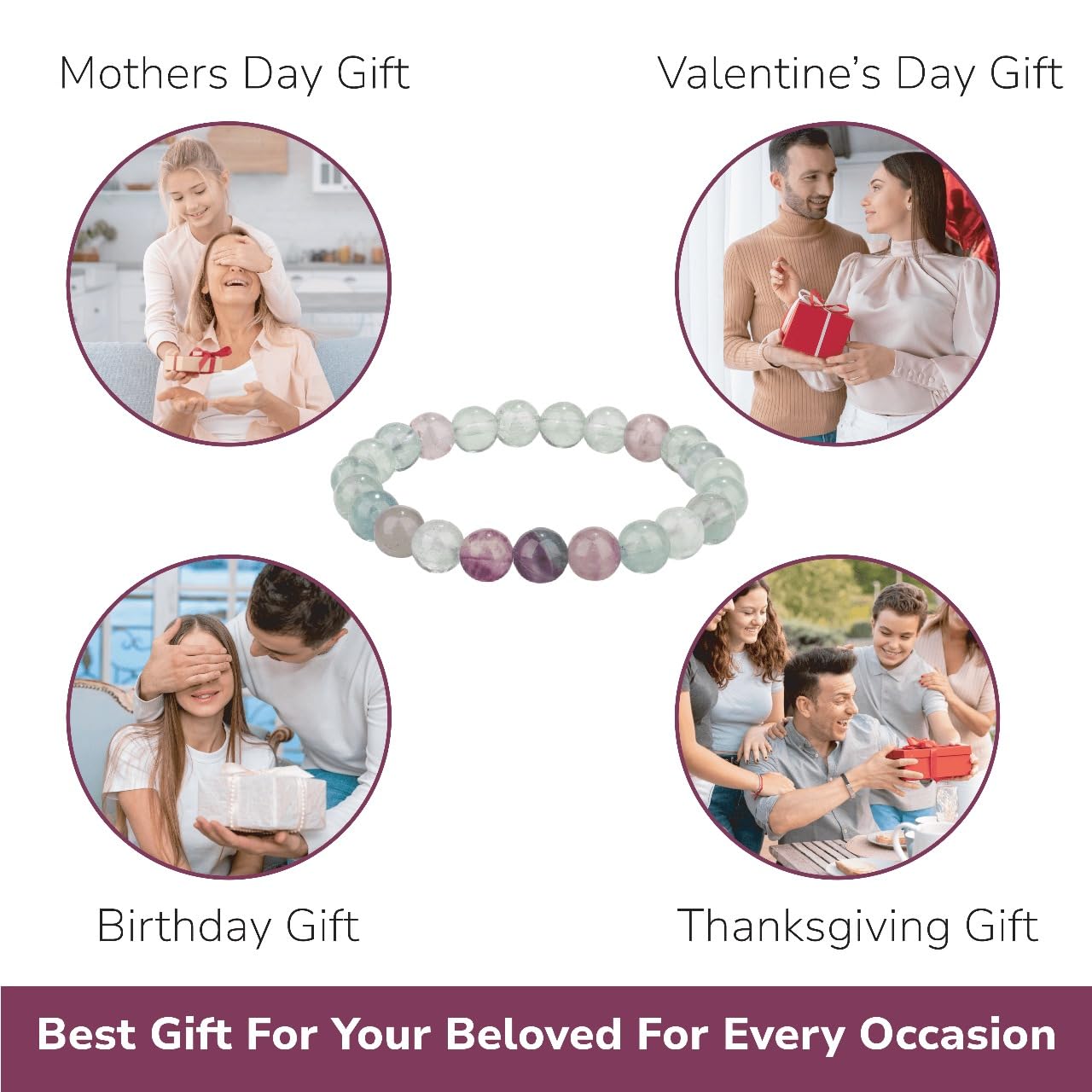 Crystal Vibe Handmade Natural Amethyst Bracelet for Women - Stretchable 8mm Bead Bracelet - Adjustable size Crystal Bracelet for Women