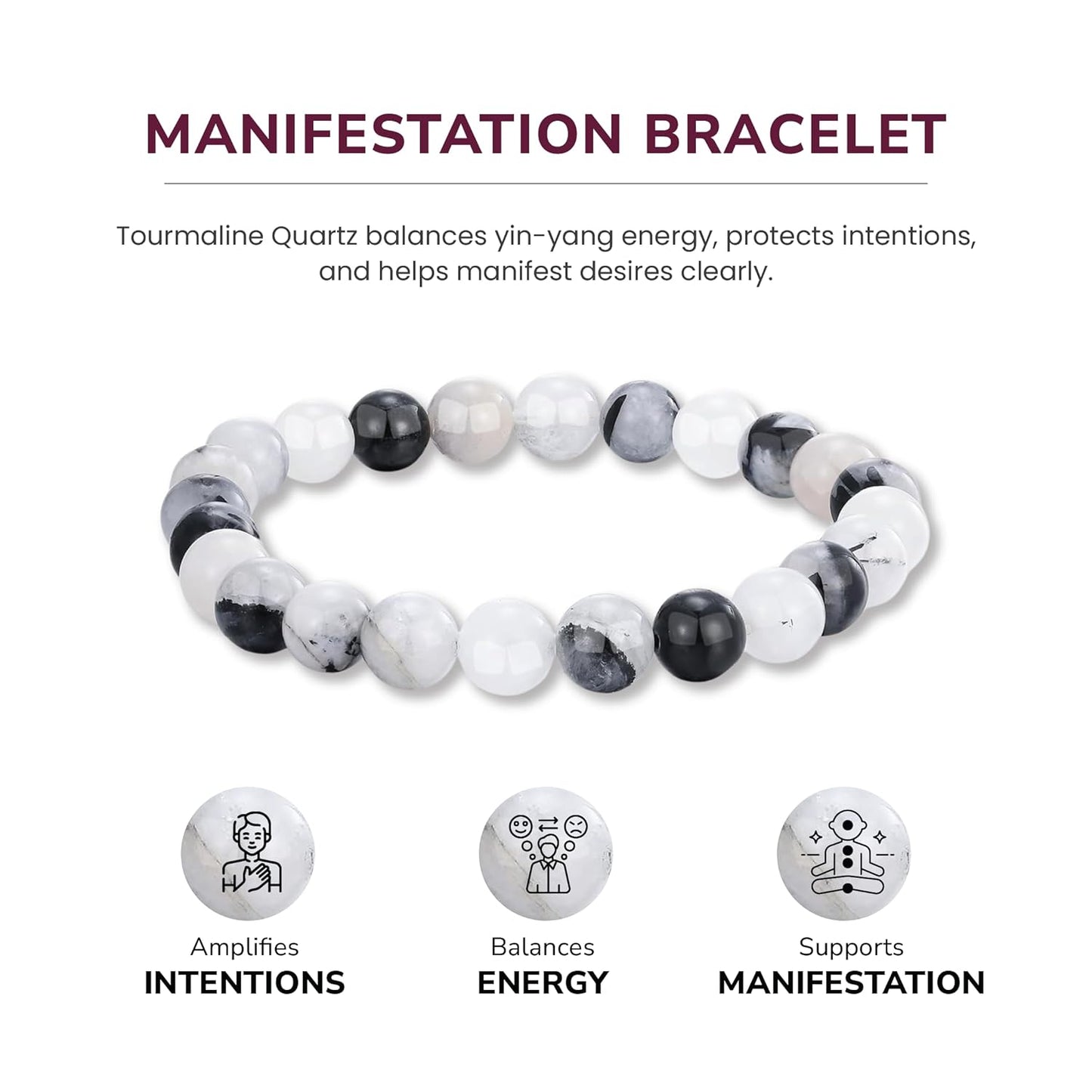 Crystal Vibe Handmade Natural Amethyst Bracelet for Women - Stretchable 8mm Bead Bracelet - Adjustable size Crystal Bracelet for Women