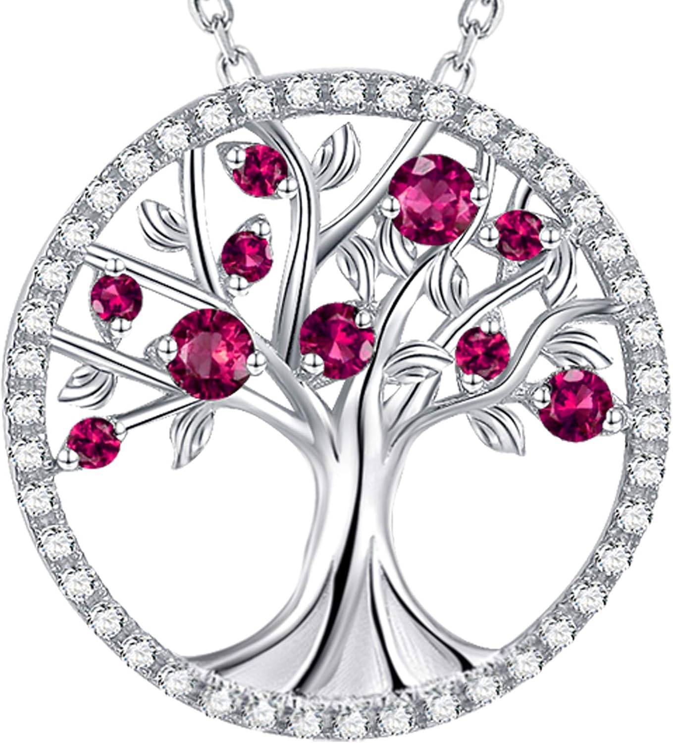 Tree of Life Necklace Birthday Gifts for Wife Mom January February Birthstones Necklace Garnet Amethyst and More Stones Jewelry 925 Sterling Silver