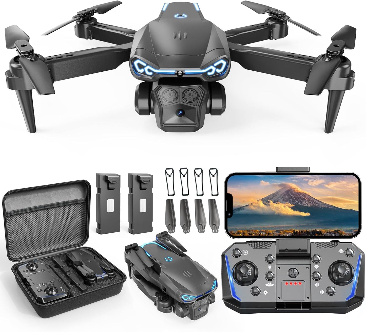 Foldable Drone with 1080P HD Camera for Beginners & Adults, FPV Live Video, One Key Start, Altitude Hold, 3D Flips, Gesture Selfie, 3 Speed Modes, 2 Batteries