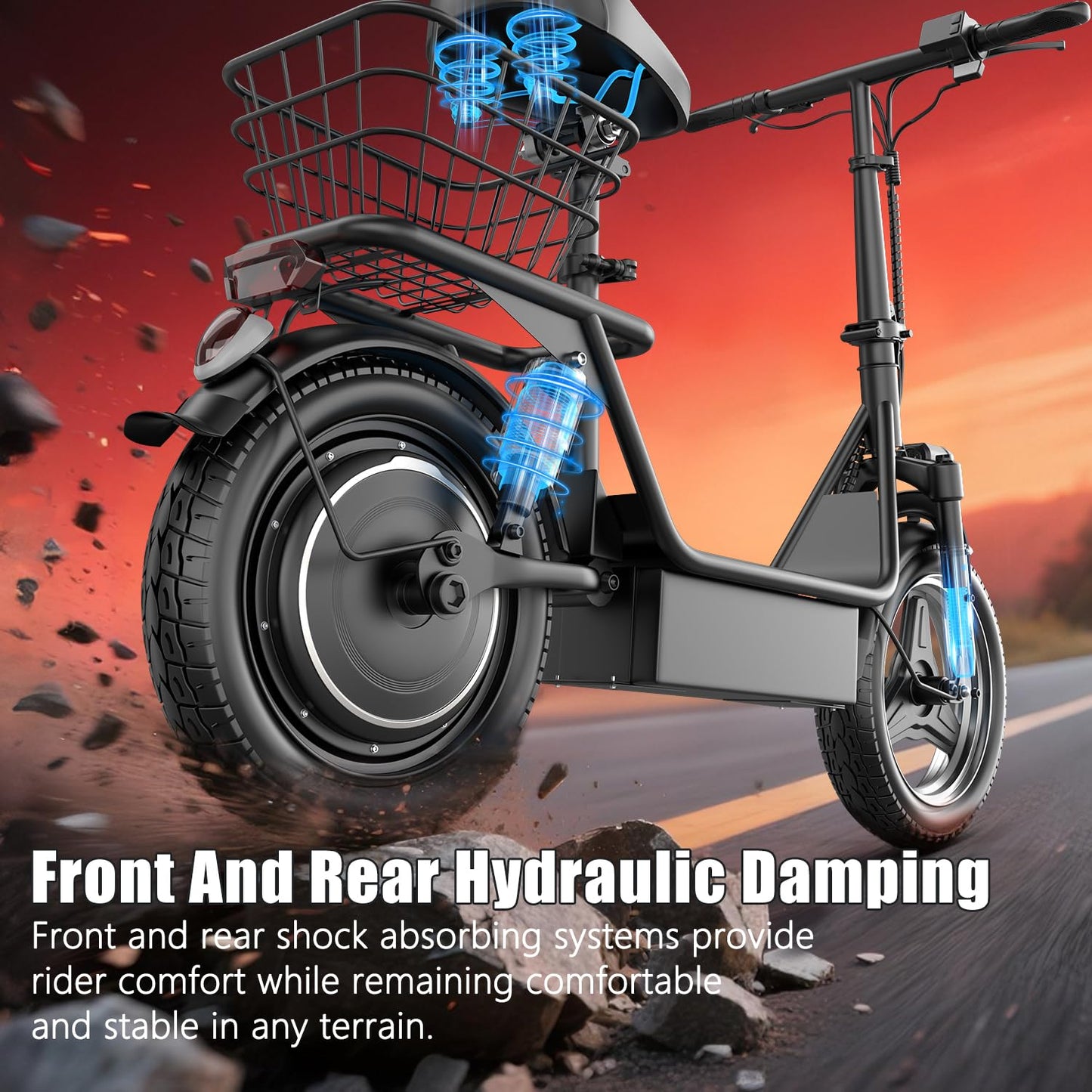 Electric Scooter for Adults, 1000W Peak Motor, Up to 25 MPH 30 Miles, Electric Scooter with Seat, Multiple Suspension, Bright Lights, Provides Comfortable and Safe Ride, 14" E Scooter for Commuting