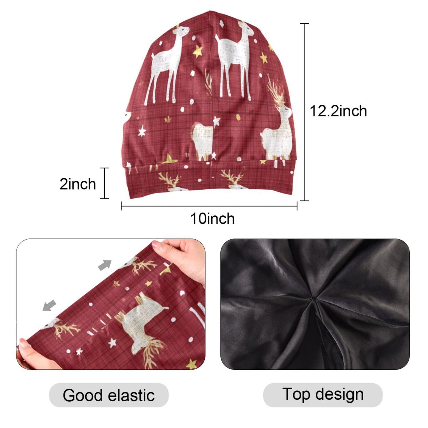 Satin Bonnet Lined Sleep Cap Hair Wrap Cover Slouchy Beanie for Curly Hair Protection for Gifts for Men Women Dark Blue Stars