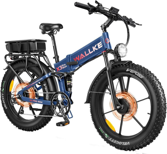 Wallke X3 Pro Max 2800W Dual Motor Electric Bike for Adults, 48V 44Ah Long Range 170 Miles Foldable 26x4 Fat Tire eBike, 35MPH All-Terrain Mountain Bicycle, UL2849 Certified, Full Suspension E Bike