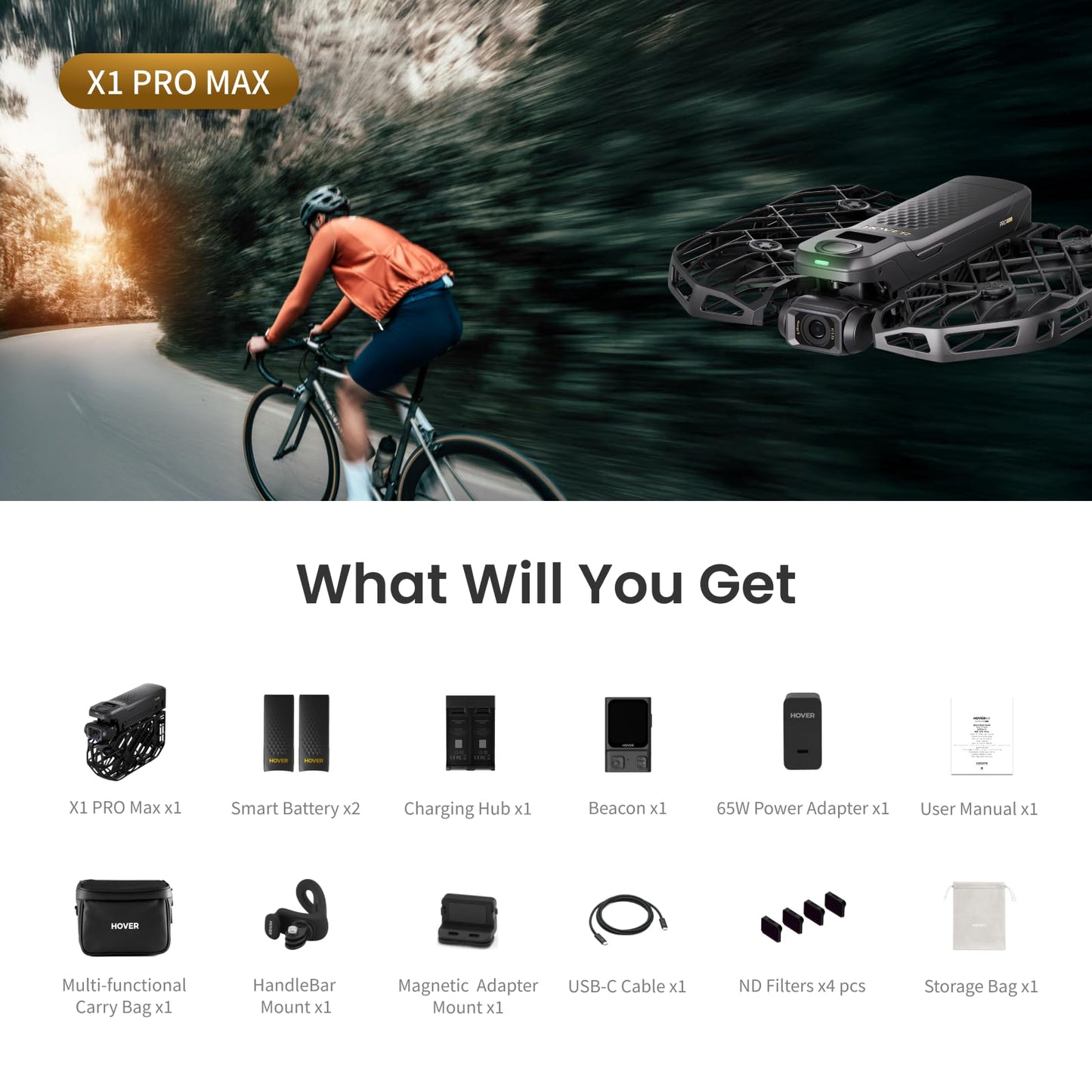 HOVERAir X1 PROMAX 8K Drone with Camera, Foldable Action Flying Camera with 42 KM/H Follow Speed, 15+ Fully Automatic Flight Modes, Fly Anywhere with OmniTerrain, SmoothCapture 2.0(Fly Joy Combo)