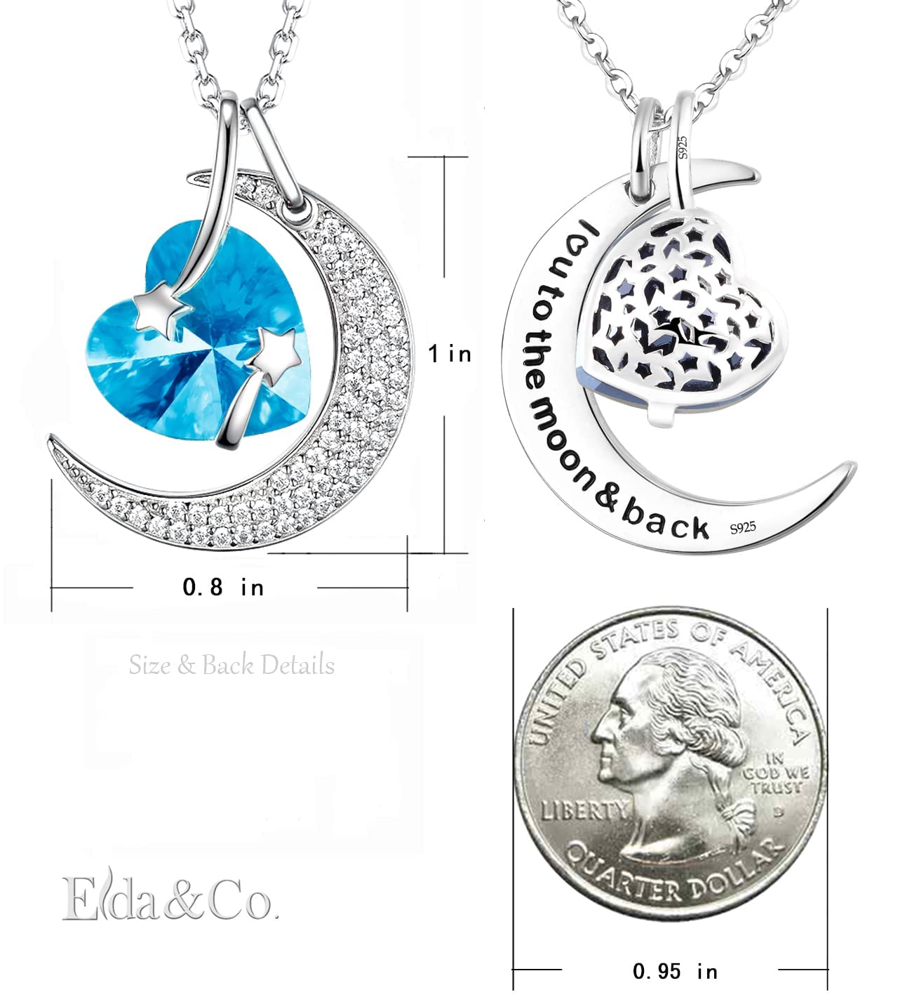 I Love You to the Moon and Back Half Moon Necklace Jewelry Birthday Gifts Mom Wife January February Birthstones Garnet Amethyst and More Stones 925 Sterling Silver