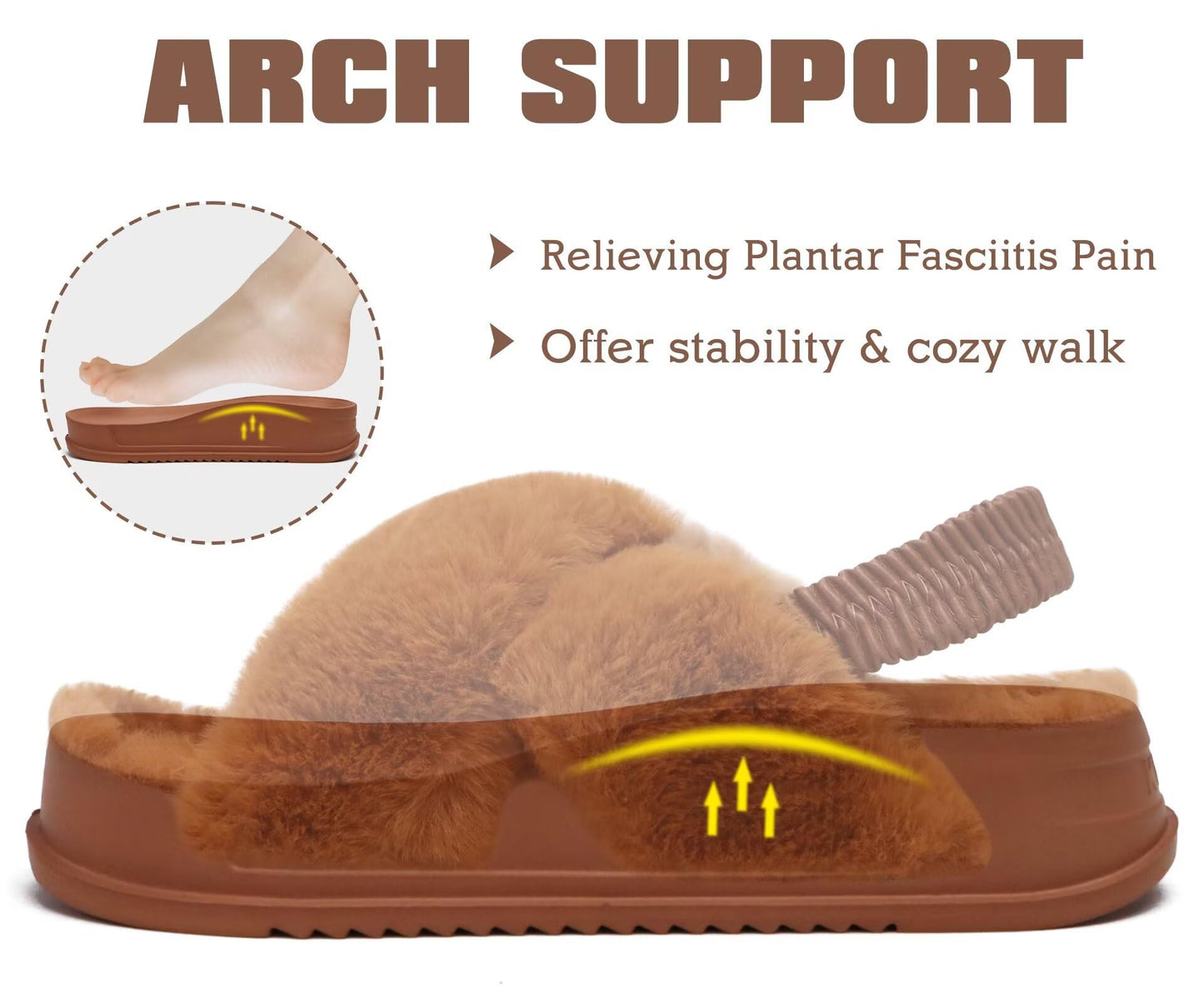 KuaiLu Womens Fuzzy Criss Cross Band Platform Slippers Arch Support Furry Faux Fur Ladies Open Toe Cozy Soft Plush Fleece Comfy House Shoes Sandals