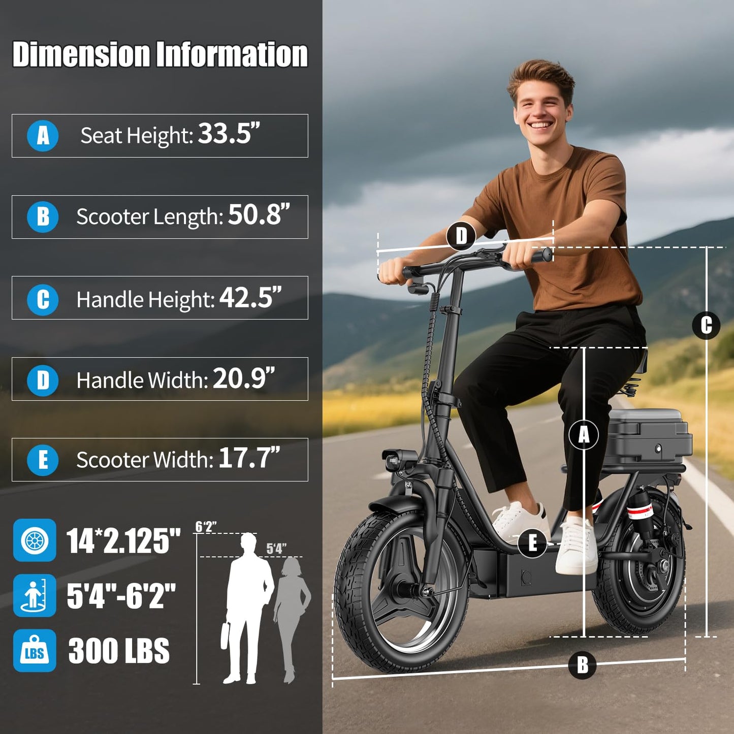Electric Scooter for Adults, 1000W Peak Motor, Up to 25 MPH 30 Miles, Electric Scooter with Seat, Multiple Suspension, Bright Lights, Provides Comfortable and Safe Ride, 14" E Scooter for Commuting