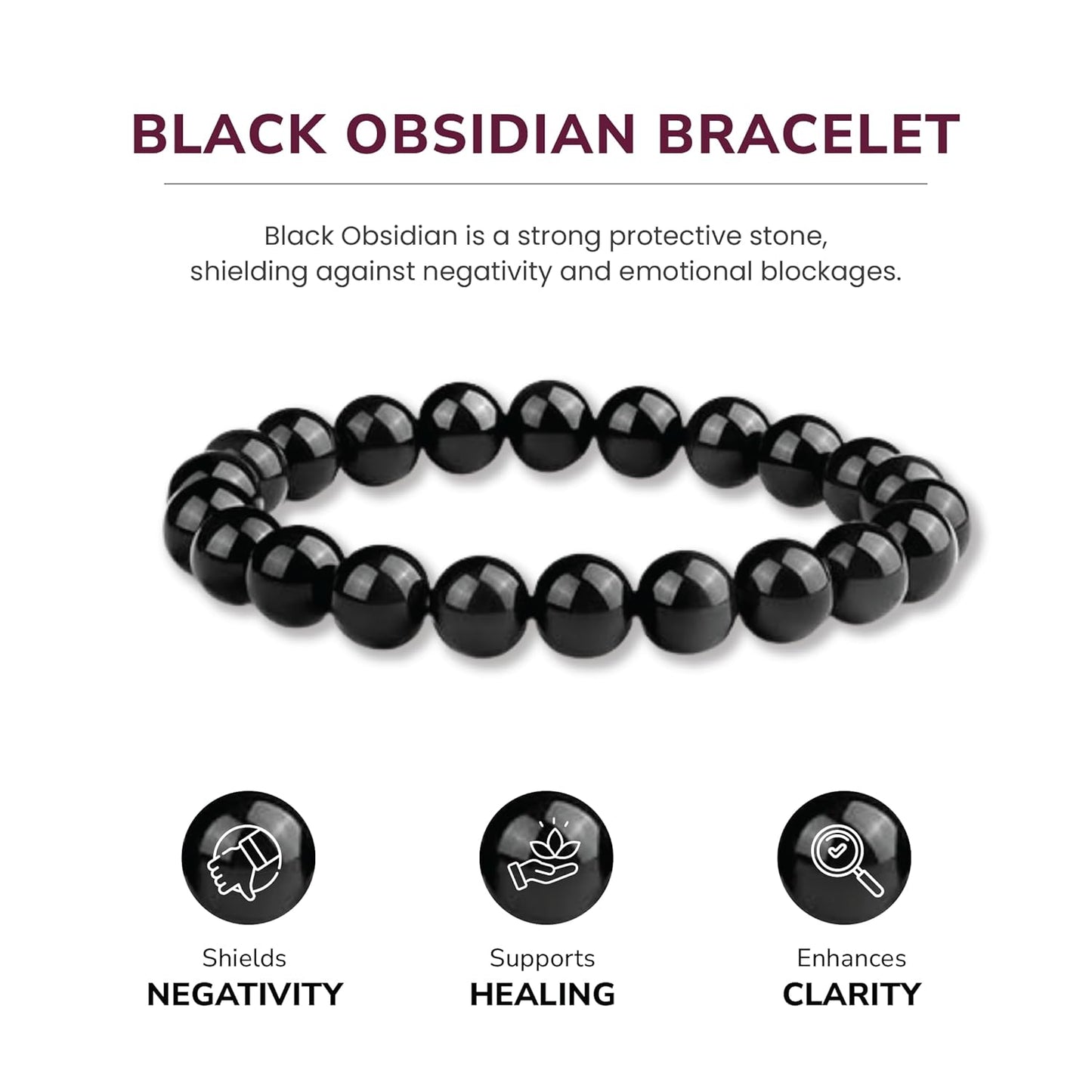 Crystal Vibe Handmade Natural Amethyst Bracelet for Women - Stretchable 8mm Bead Bracelet - Adjustable size Crystal Bracelet for Women