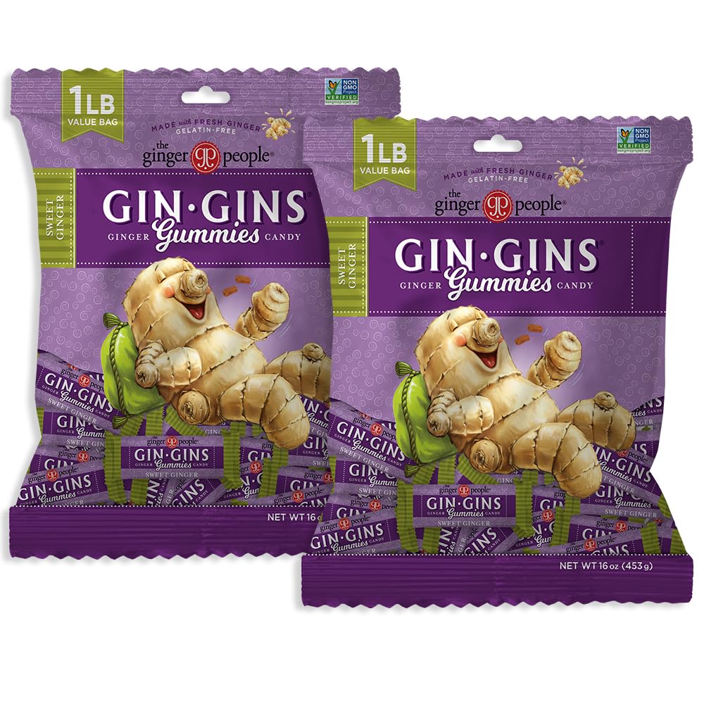 GIN GINS Spicy Apple Ginger Chews – Natural Fresh Ginger Candy by The Ginger People – Individually Wrapped Healthy Candy – Spicy Apple Ginger Flavor – Large 1 lb Bag (16oz) – Pack of 1