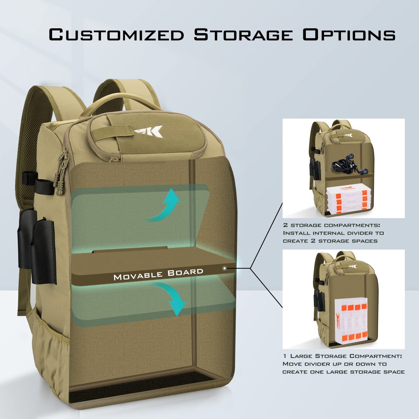 KastKing KarryAll Fishing Tackle Backpack with Rod Holder 4 Tackle Boxes,40/26L Tackle Bag Storage Fishing Gear and Equipment