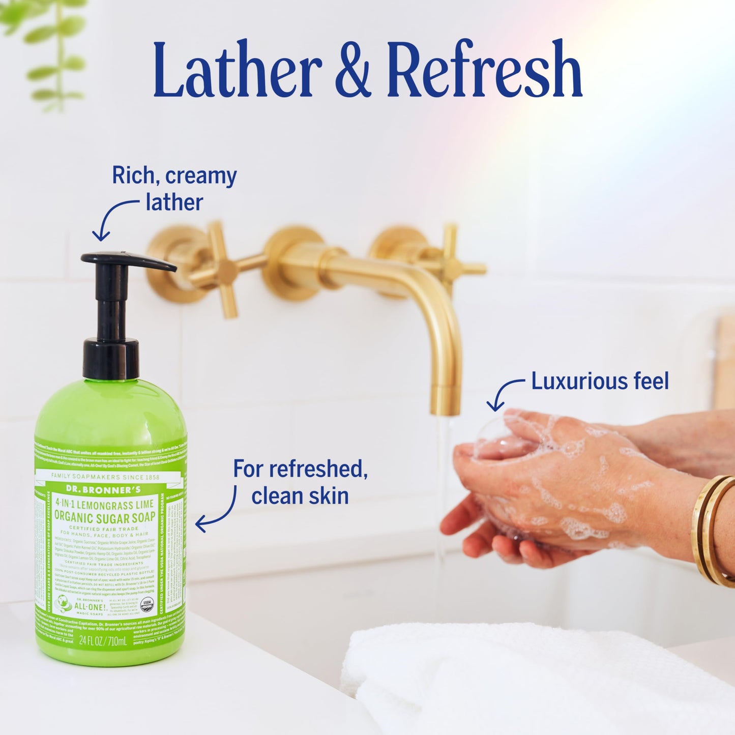 Dr. Bronner's - Organic Sugar Soap (Lemongrass, 24 Ounce) - Made with Organic Oils, Sugar and Shikakai Powder, 4-in-1 Uses: Hands, Body, Face and Hair, Cleanses, Moisturizes and Nourishes, Vegan