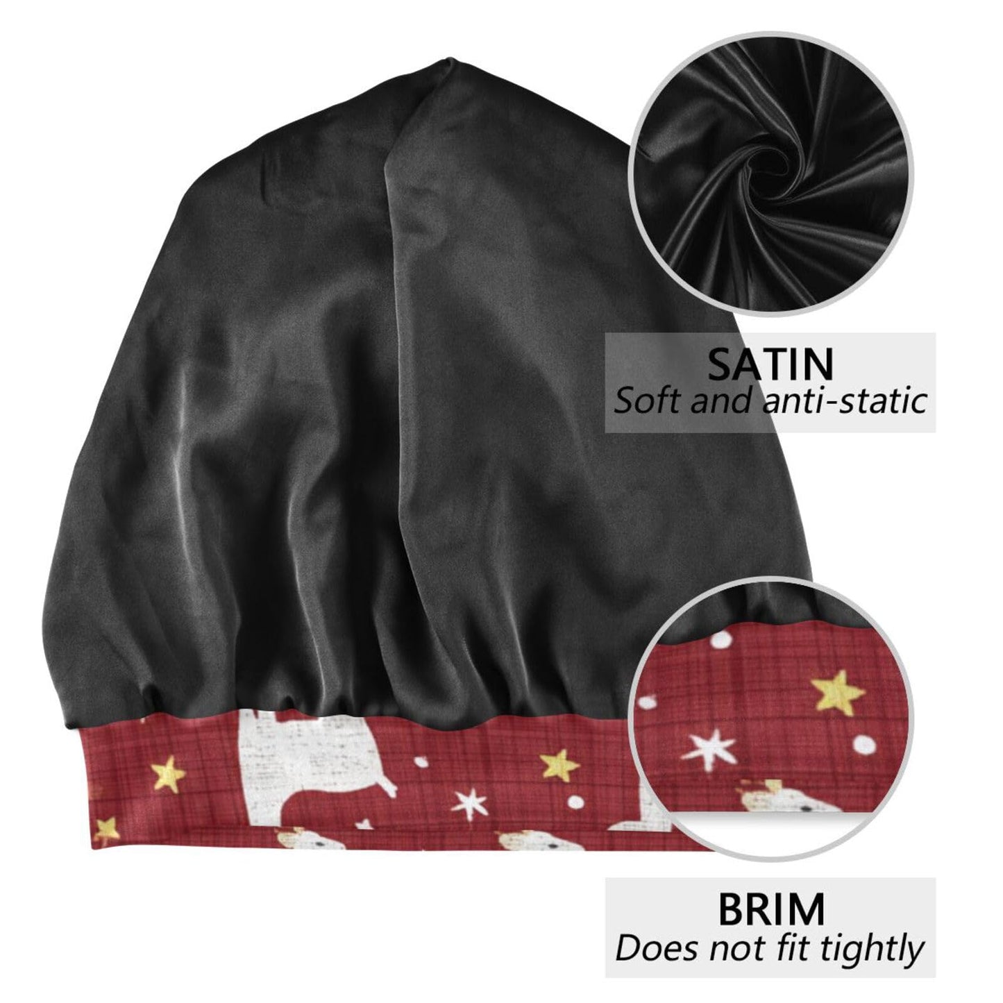 Satin Bonnet Lined Sleep Cap Hair Wrap Cover Slouchy Beanie for Curly Hair Protection for Gifts for Men Women Dark Blue Stars