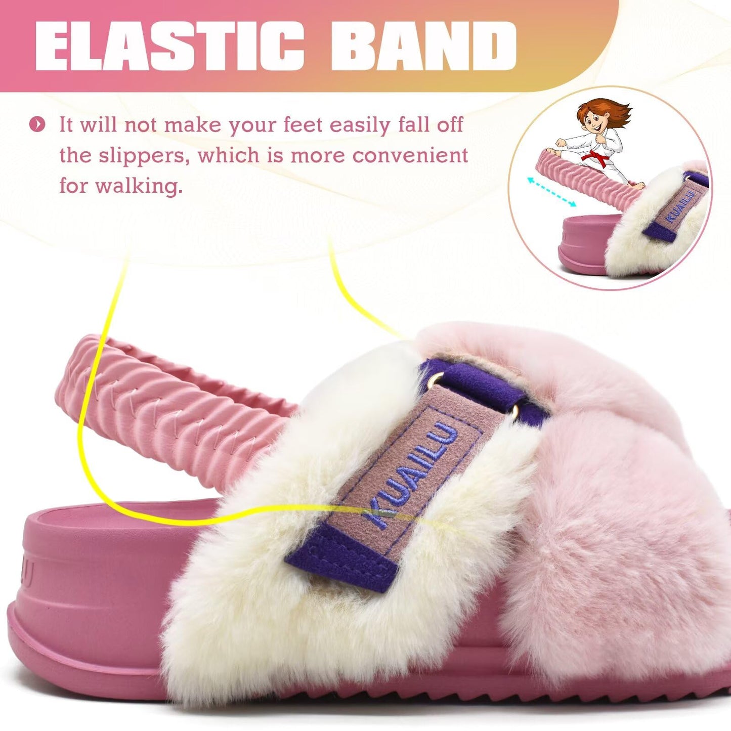 KuaiLu Womens Fuzzy Criss Cross Band Platform Slippers Arch Support Furry Faux Fur Ladies Open Toe Cozy Soft Plush Fleece Comfy House Shoes Sandals