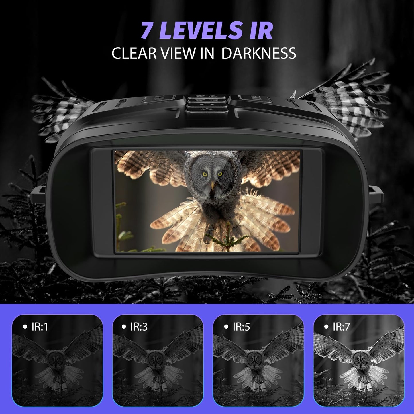 Night Vision Goggles for Adults, 3" HD Screen, 5000mAh Rechargeable Night Vision Binoculars with 32GB Card & 4K Video Recording for Wildlife, Hunting, Security