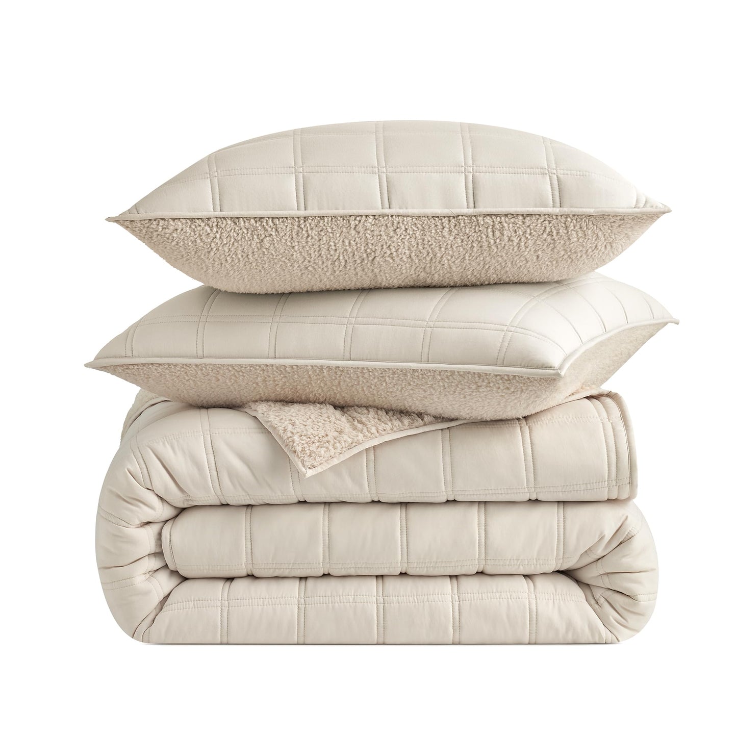 UGG Gizelle Full/Queen Quilt Set with 2 Pillow Shams Lightweight Bedding with Fluffy Reverse, All Season Washable & Hypoallergenic Bedding for Apartment or Dorm Essentials, Full/Queen, Cream