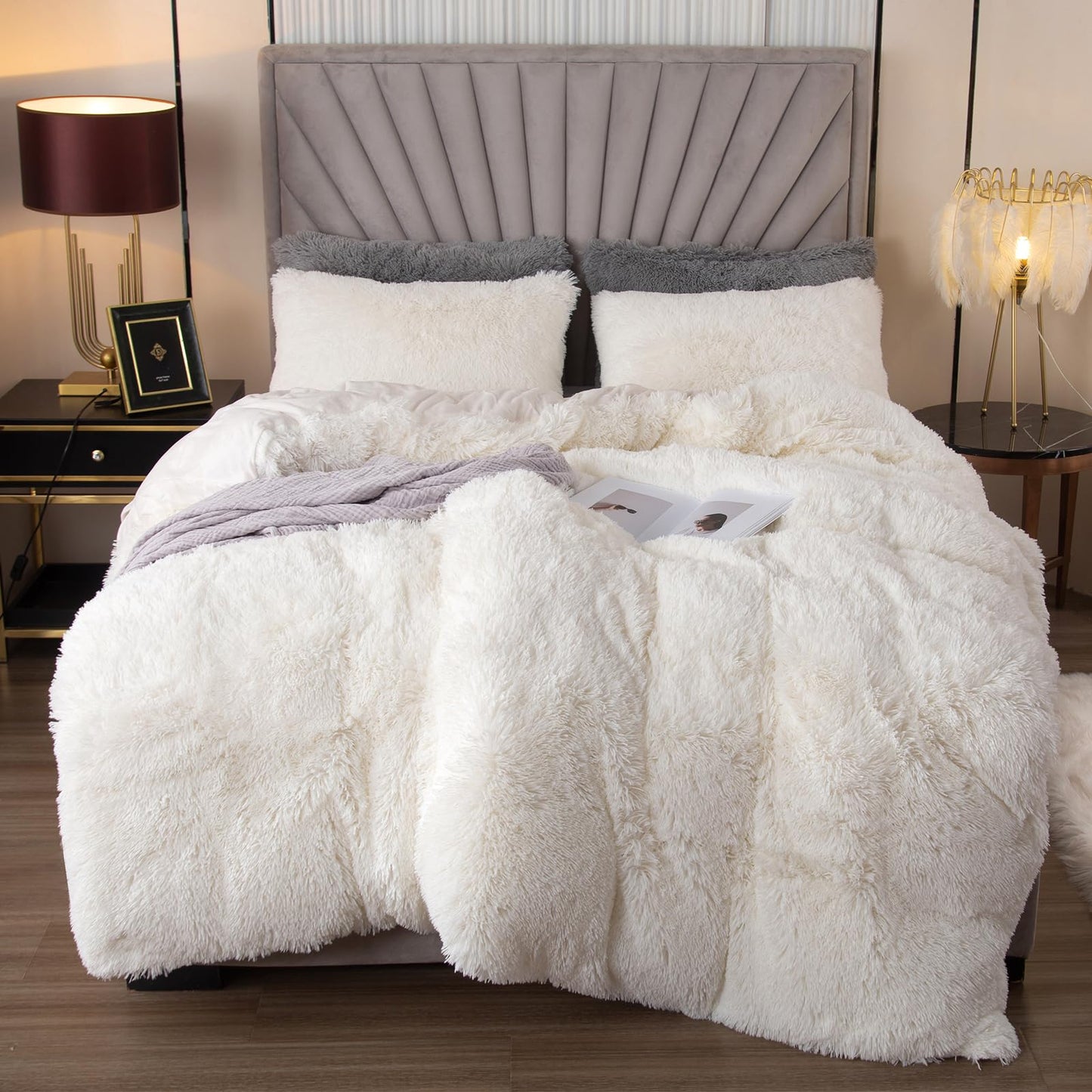 EMME Luxury Khaki Fuzzy Duvet Cover Set Twin Size Fluffy Comforter Cover Set 2 Pieces Shaggy and Plush Soft Bedding Duvet Covers (Tie Dye Khaki, Twin)