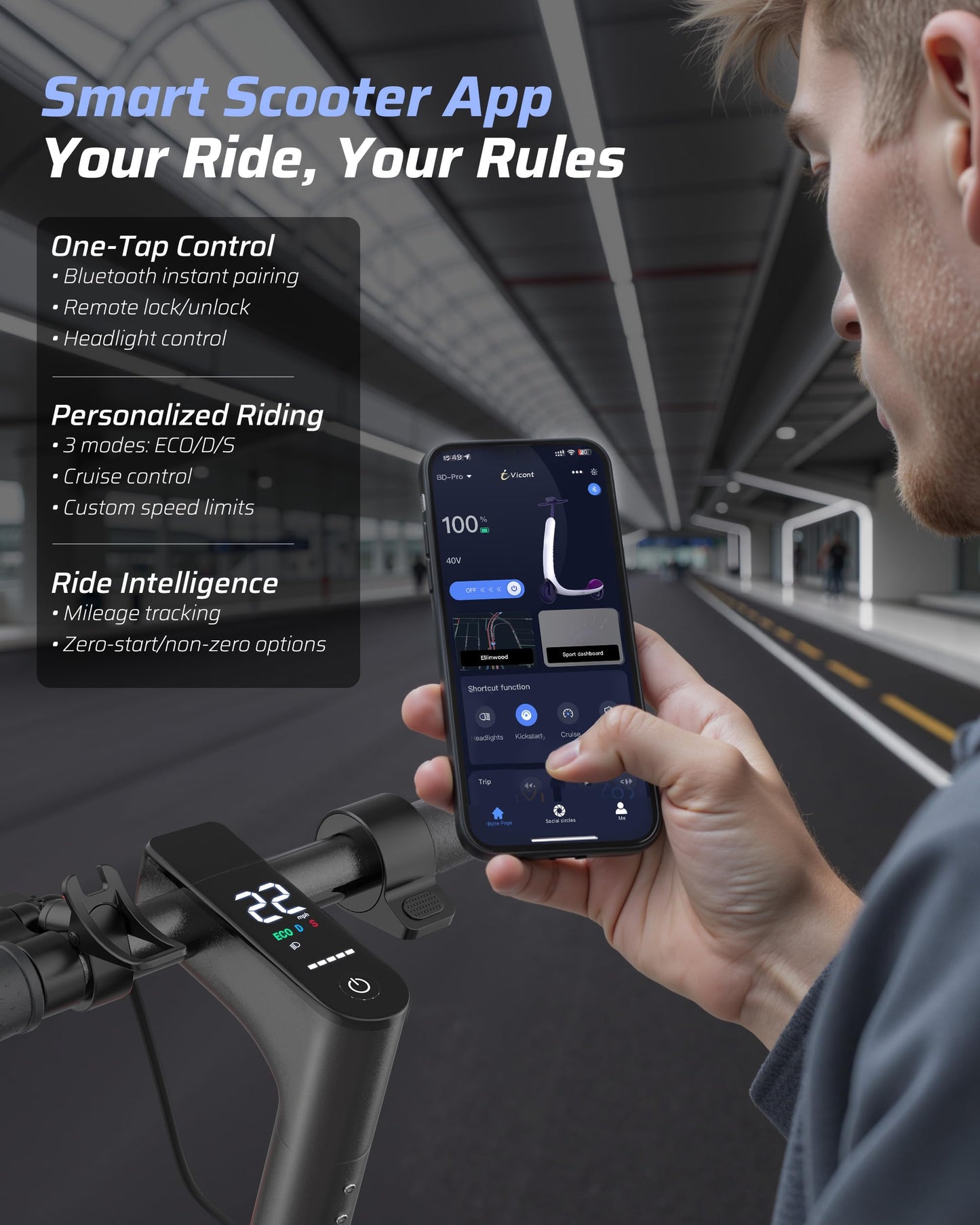 Electric Scooter for Adults, 350W/500W Motor, 16-22 Miles Range, 8.5"/10" Solid Tires, Dual Braking & Suspension, Folding Portable Commuting E-Scooter with App